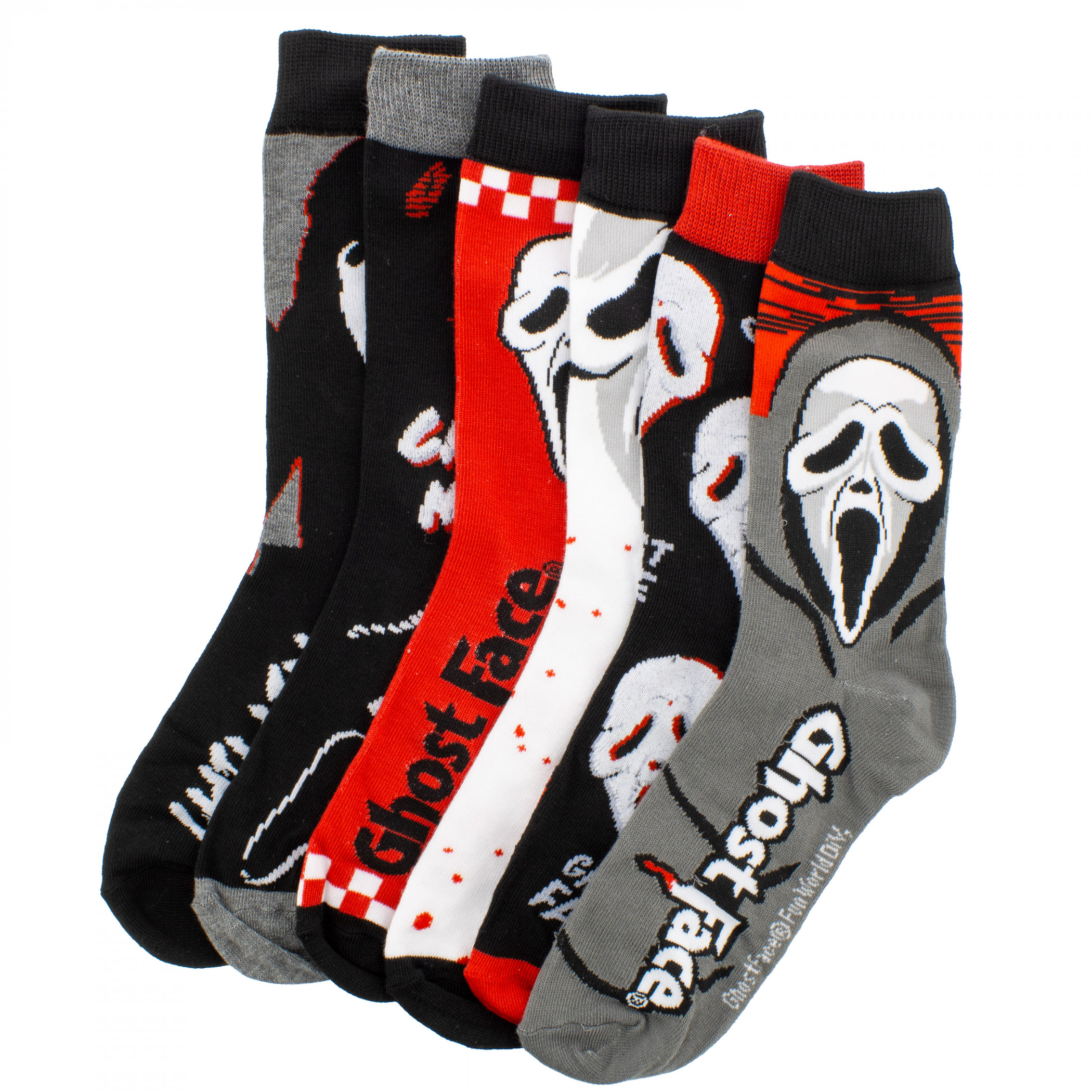 Screamo系 6枚セット Scream Ghost Face 6-Pack Crew Socks - SuperHeroStuff