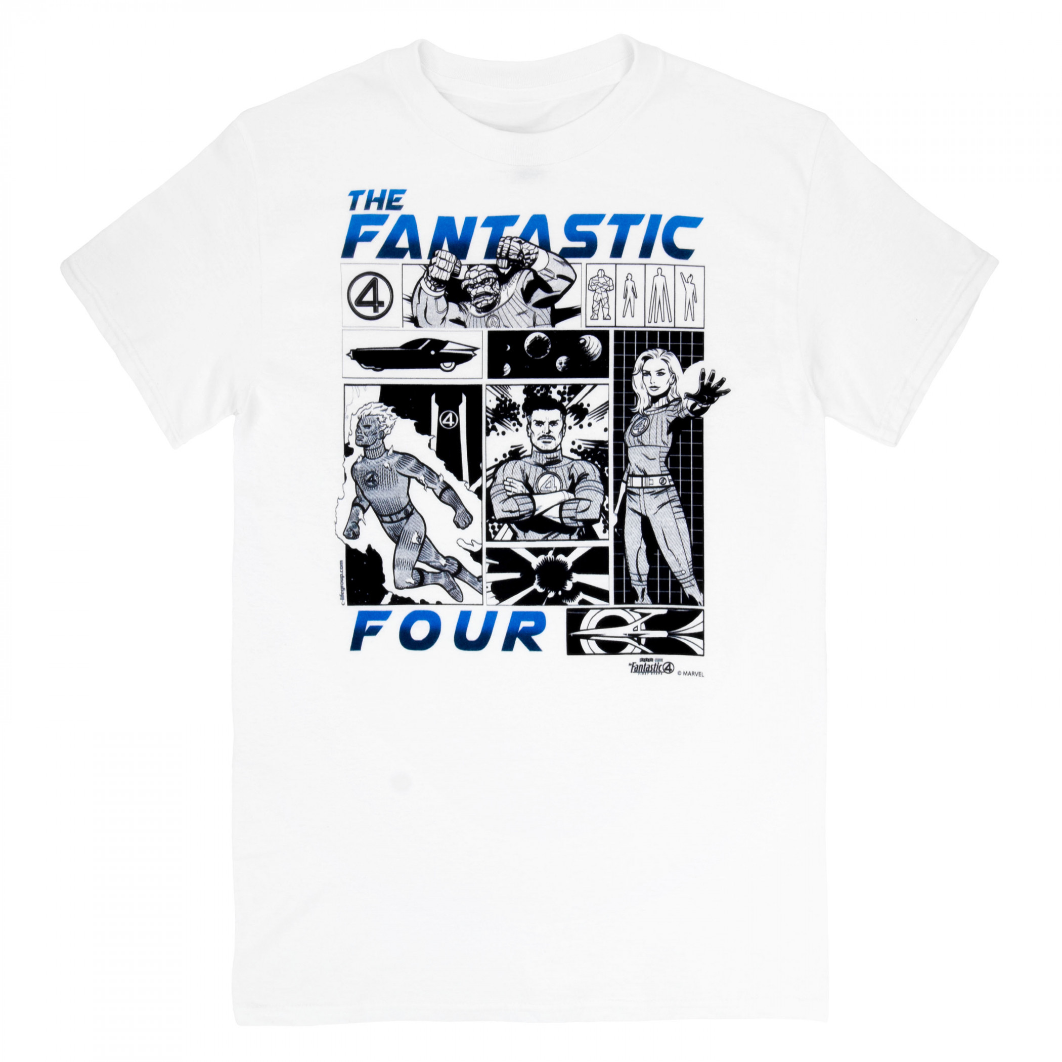 Fantastic Four Black and White Panels T-Shirt - SuperHeroStuff