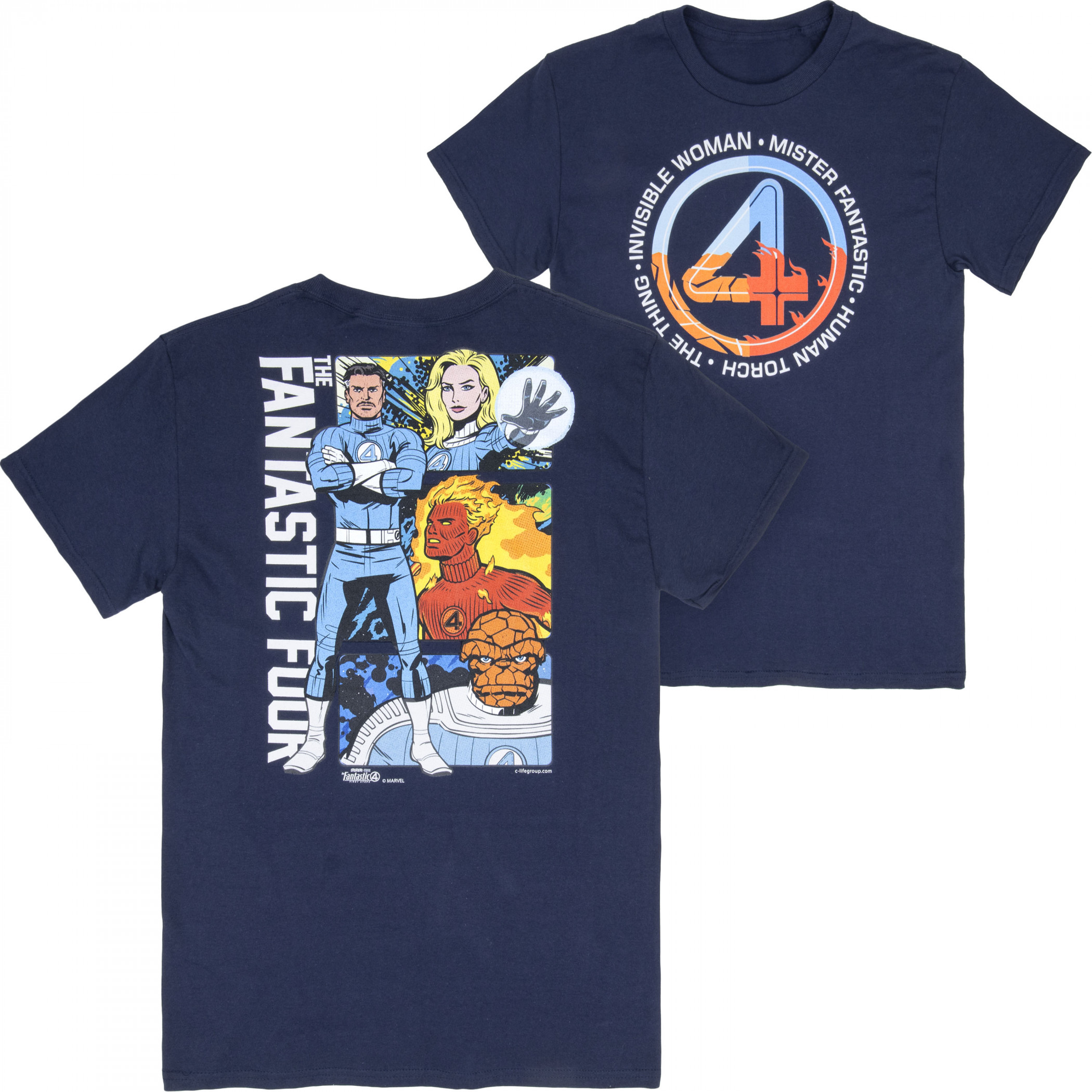 Fantastic Four Character Panels Front and Back Print T-Shirt 