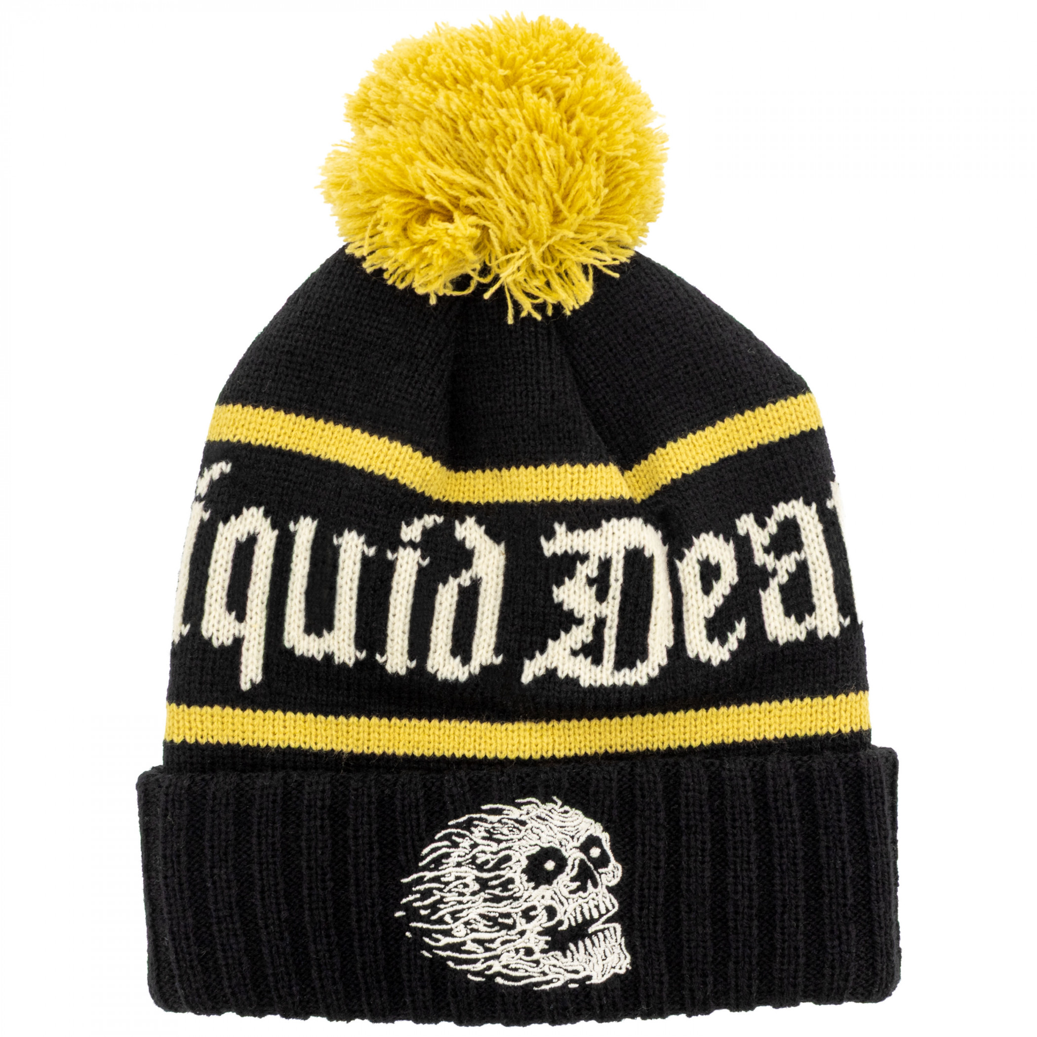 Liquid Death Pillow Line Cuffed Knit Beanie with Pom - WearYourBeer
