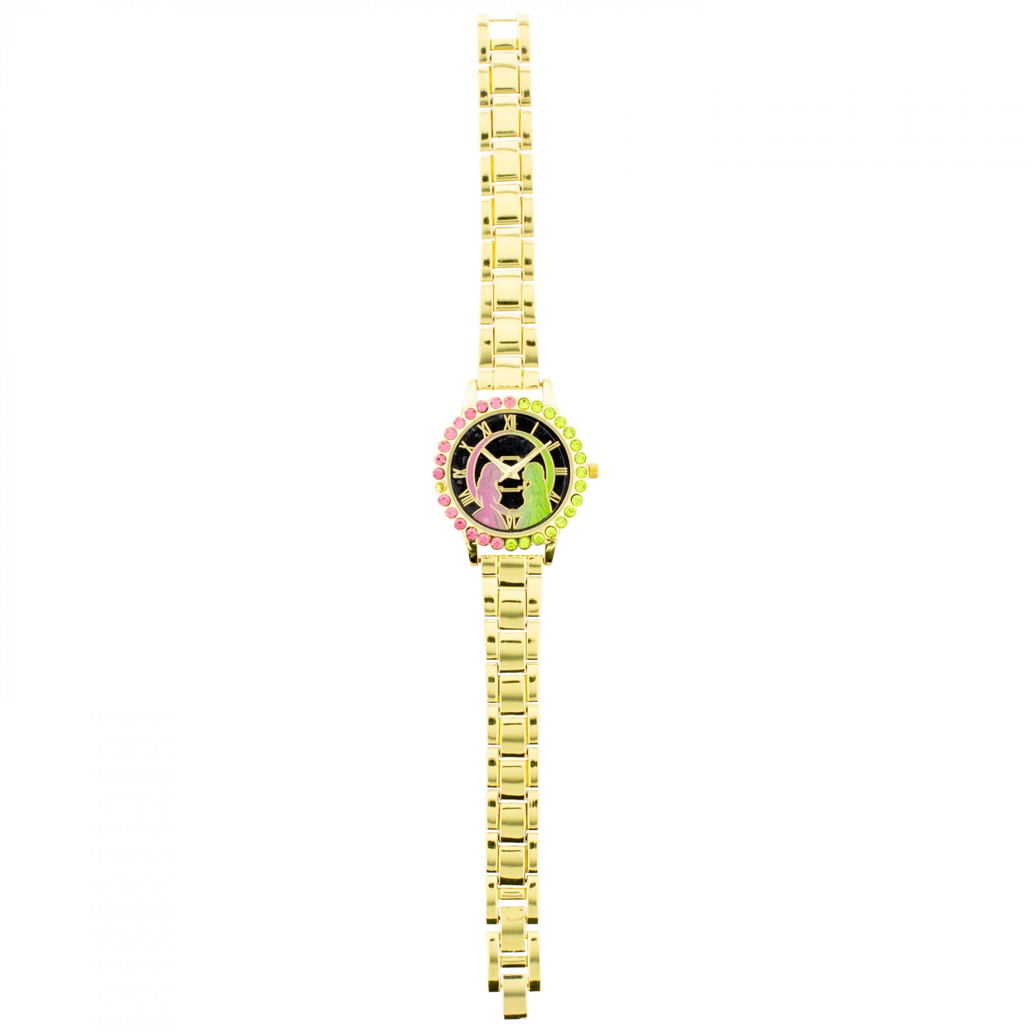 Wicked Analog Rhinestone-Rimmed Watch with Gold Band  display picture 1