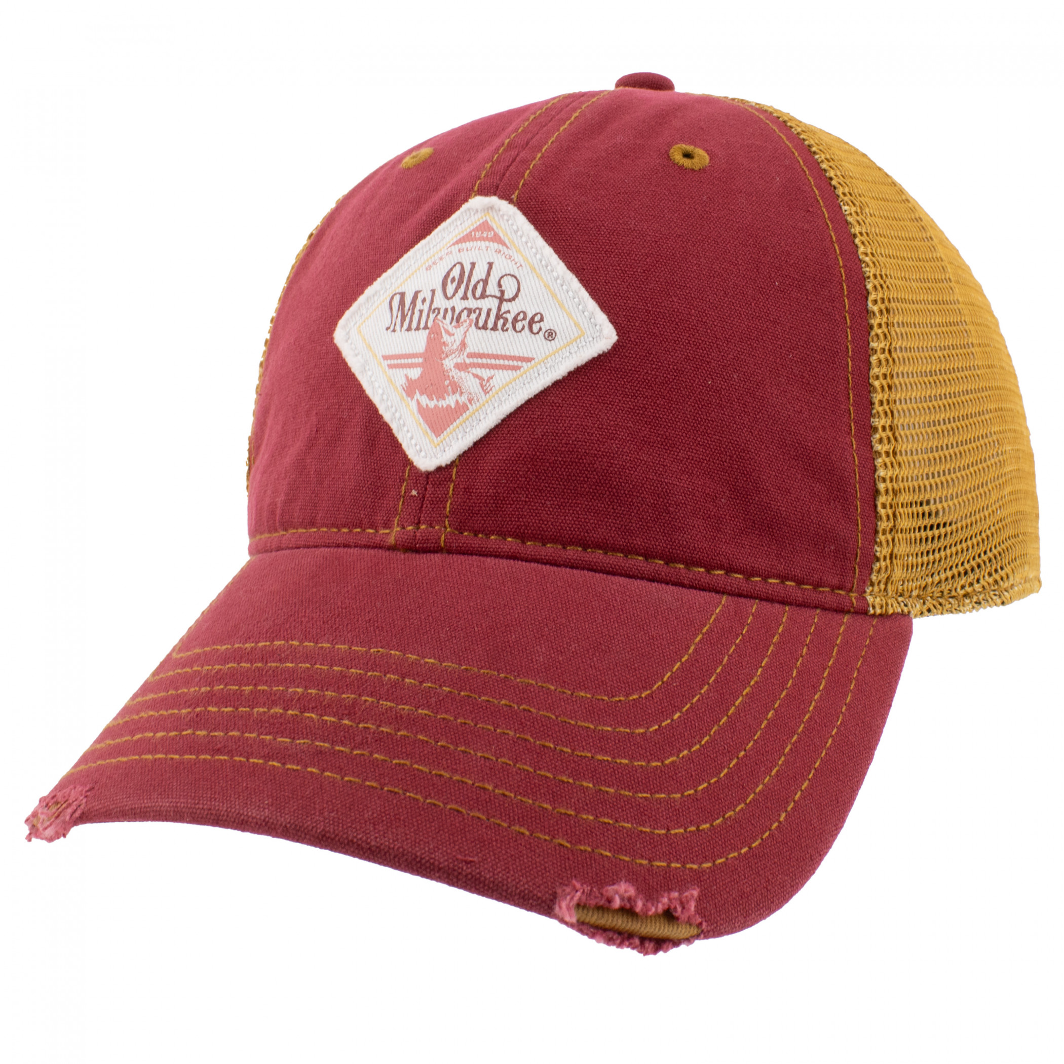 Old Milwaukee Patch Distressed Mesh Back Hat - WearYourBeer
