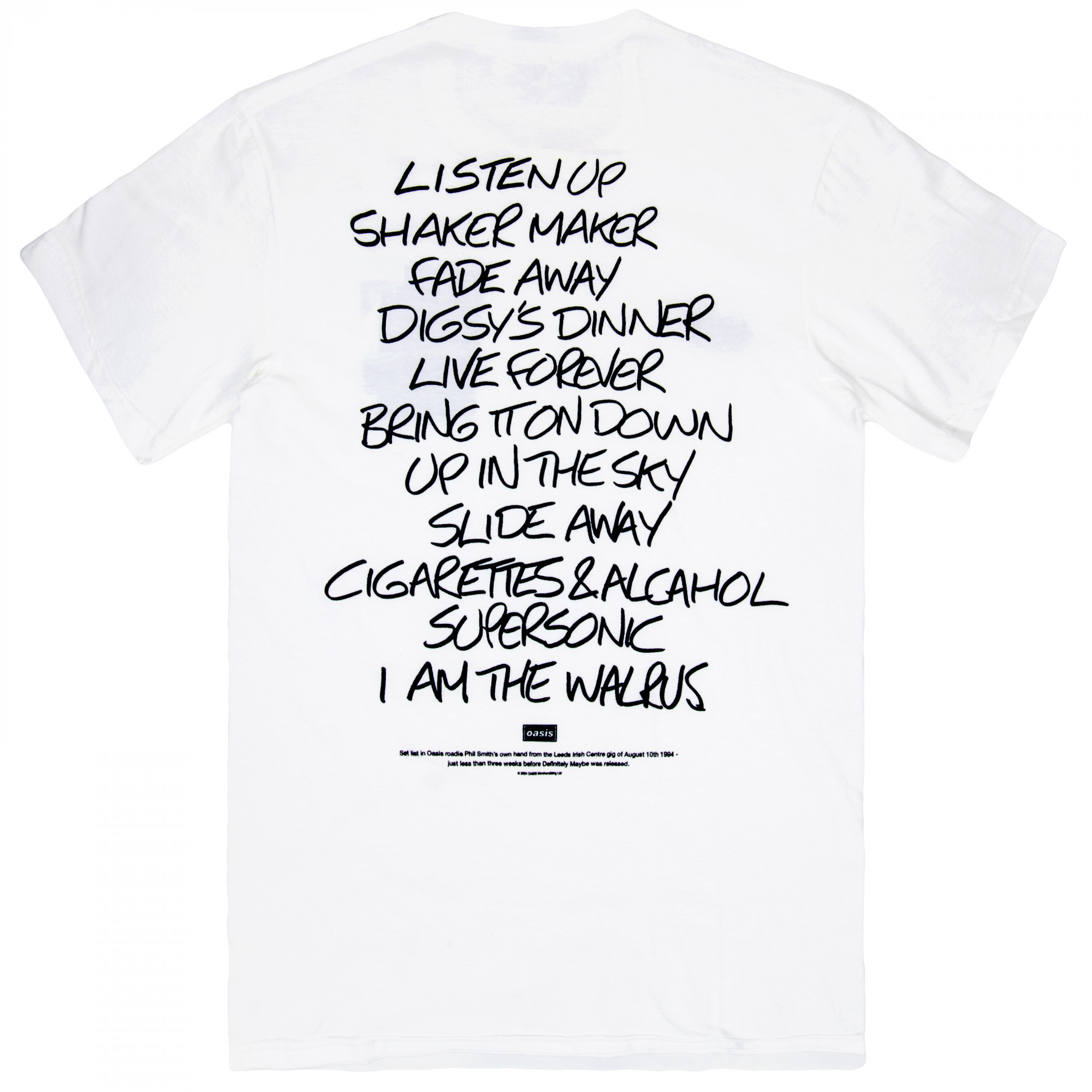 Oasis Definitely Maybe AAA Setlist Front and Back Print T-Shirt