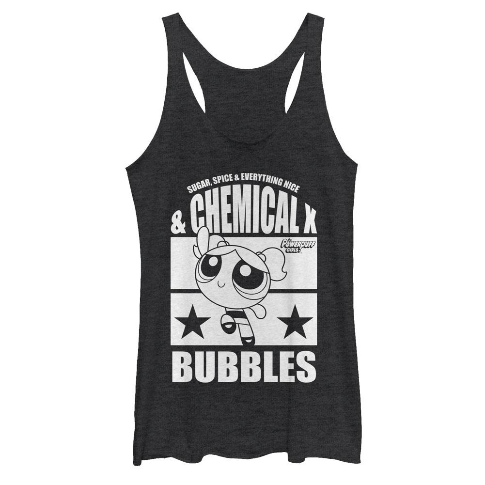Power Puff Girls Chemical X Bubbles Black Juniors Racerback Tank Top