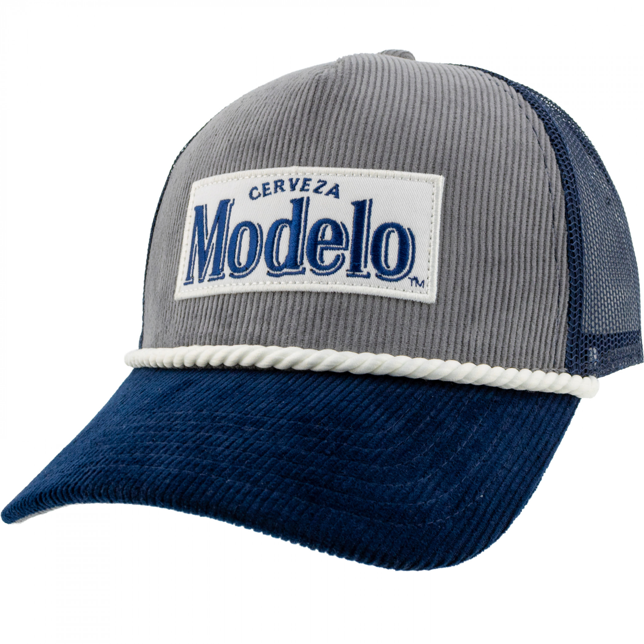 Modelo Logo Blue & Grey Corduroy Trucker Hat - WearYourBeer