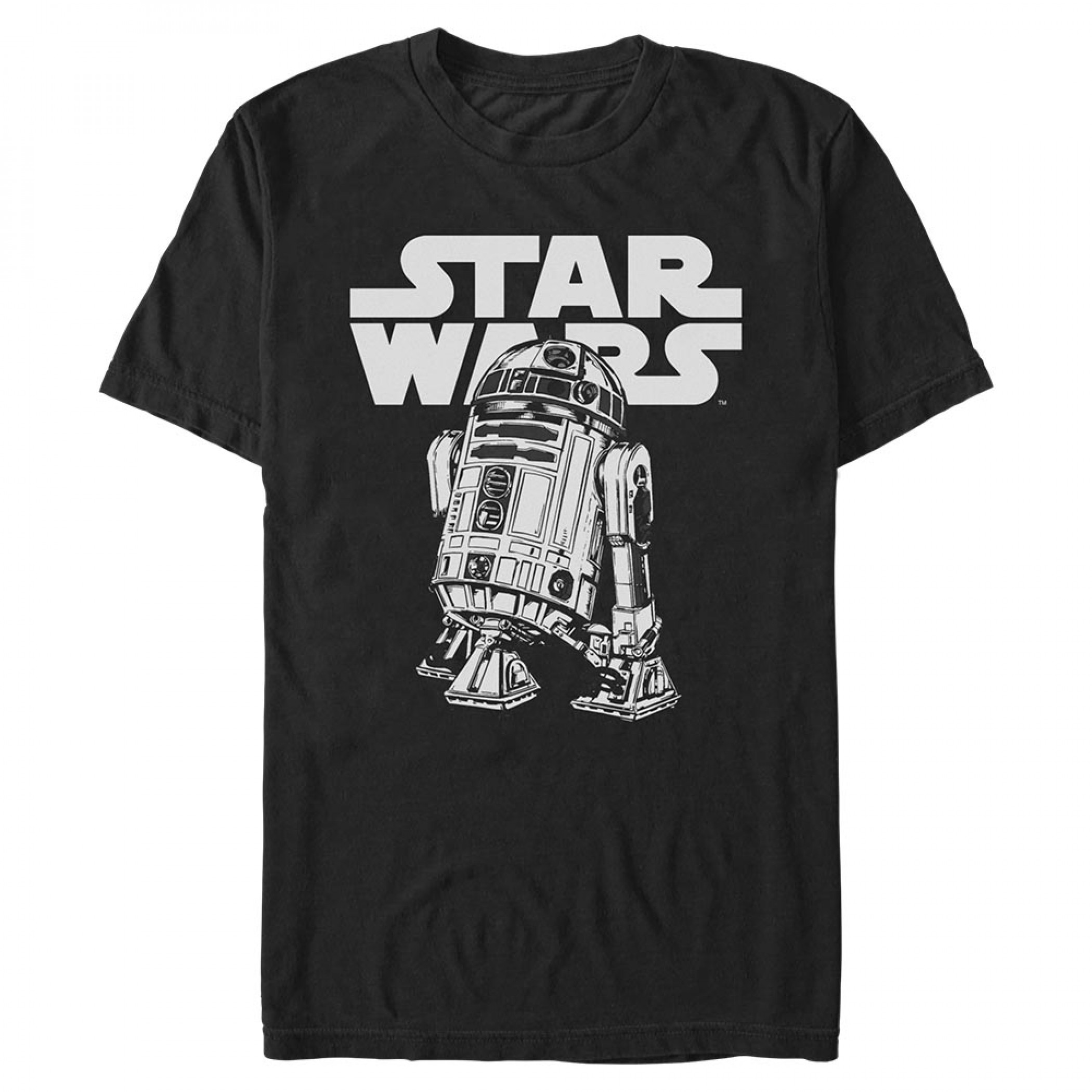 Star Wars Classic R2D2 white on black T-Shirt - SuperHeroStuff