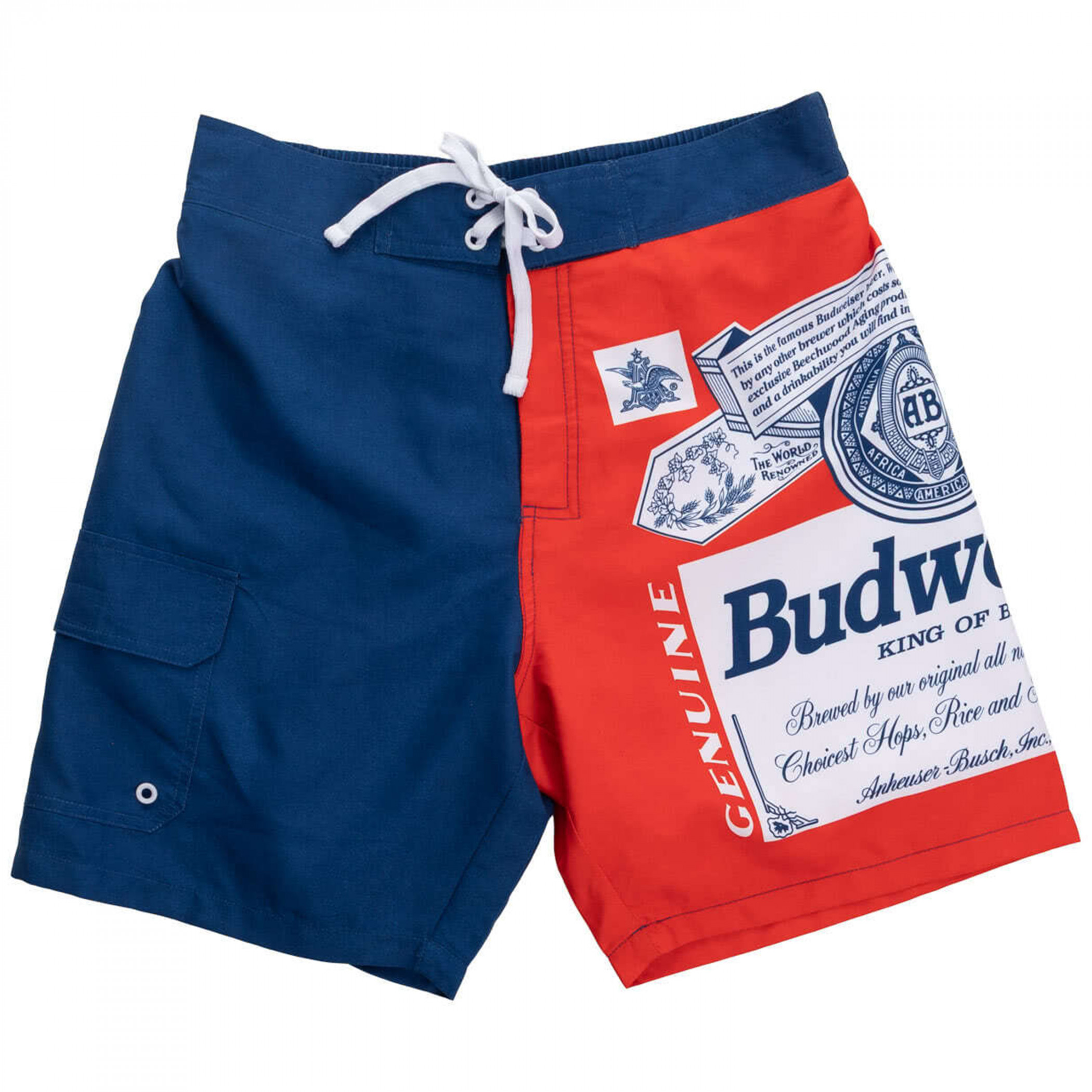 Budweiser Red White and Blue Beer Label Swim Board Shorts