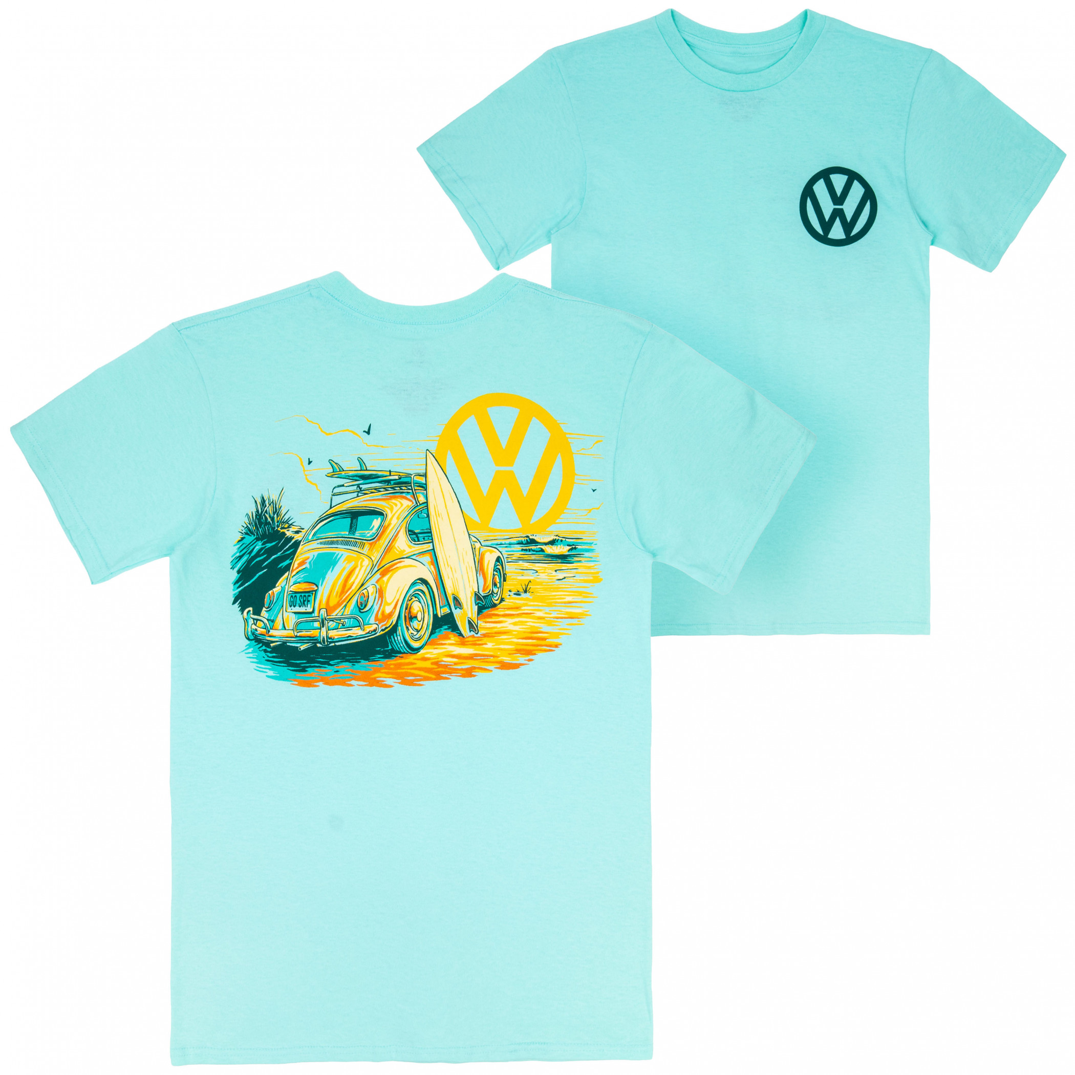 90s Euro Volkswagen Beatle アートプリントtシャツ Volkswagen Bug at Sunset Front and Back Print T-Shirt - WearYourBeer