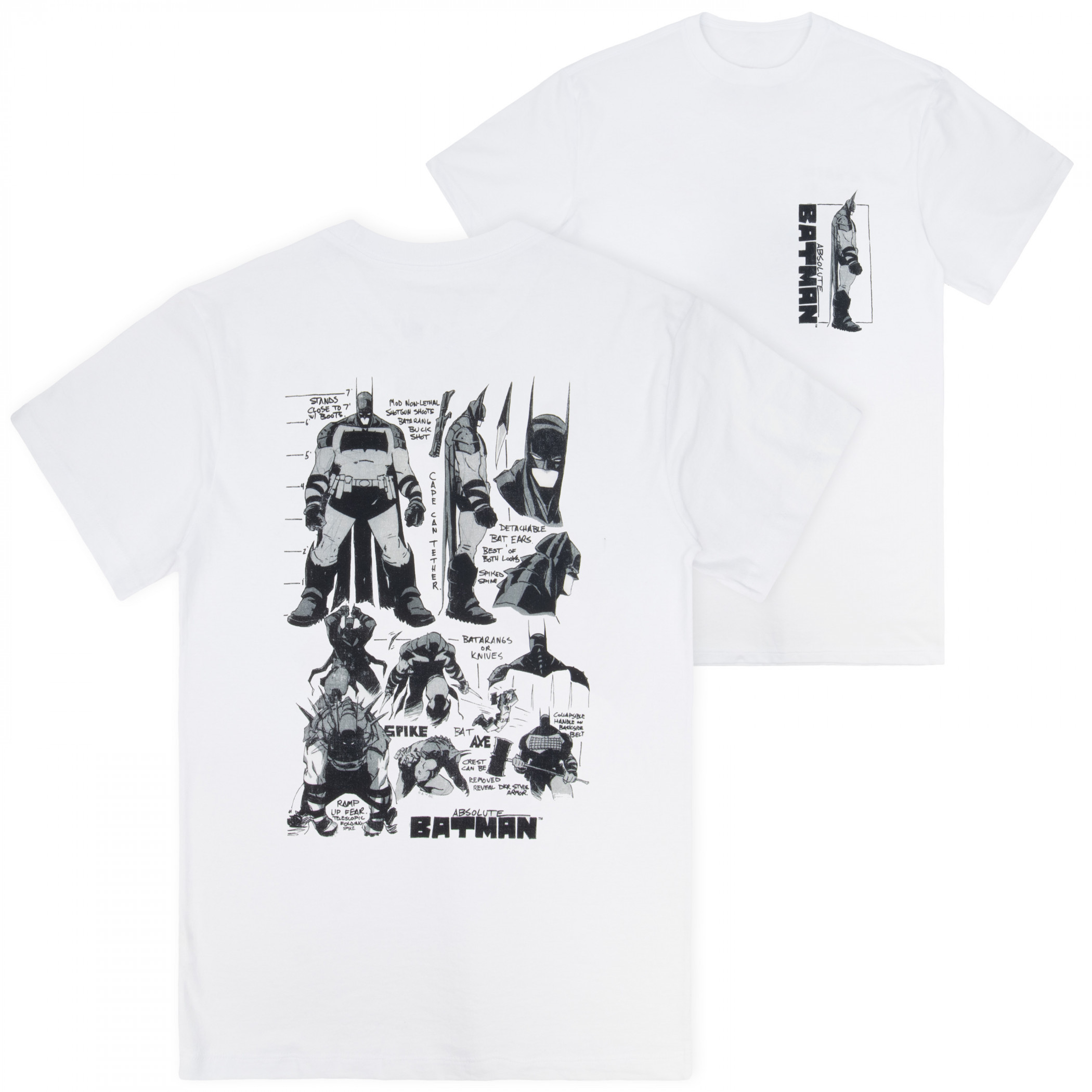 Absolute Batman Sketch Front and Back Print T-Shirt - SuperHeroStuff