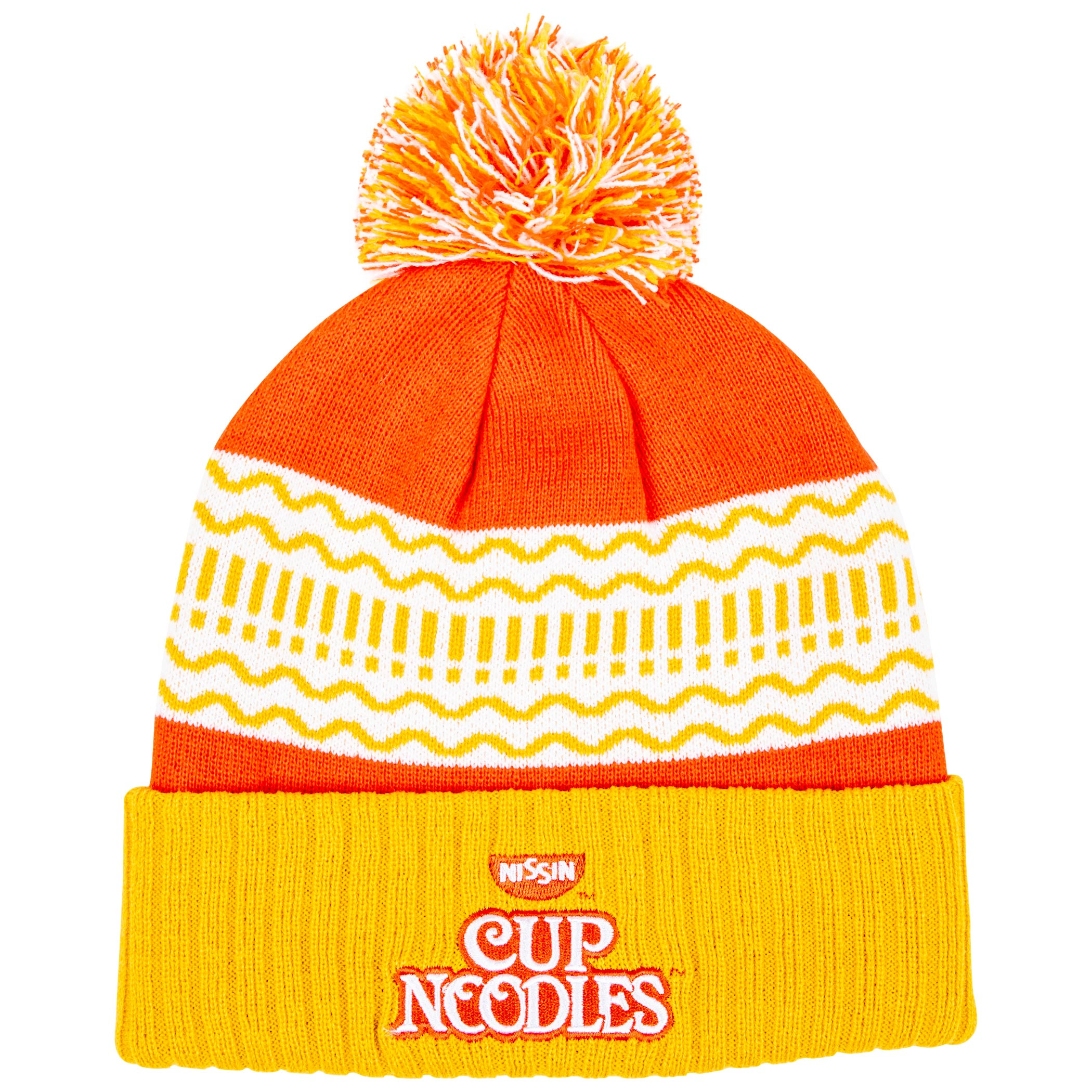Cup Noodles Text Brand Cuff Pom Knit Beanie