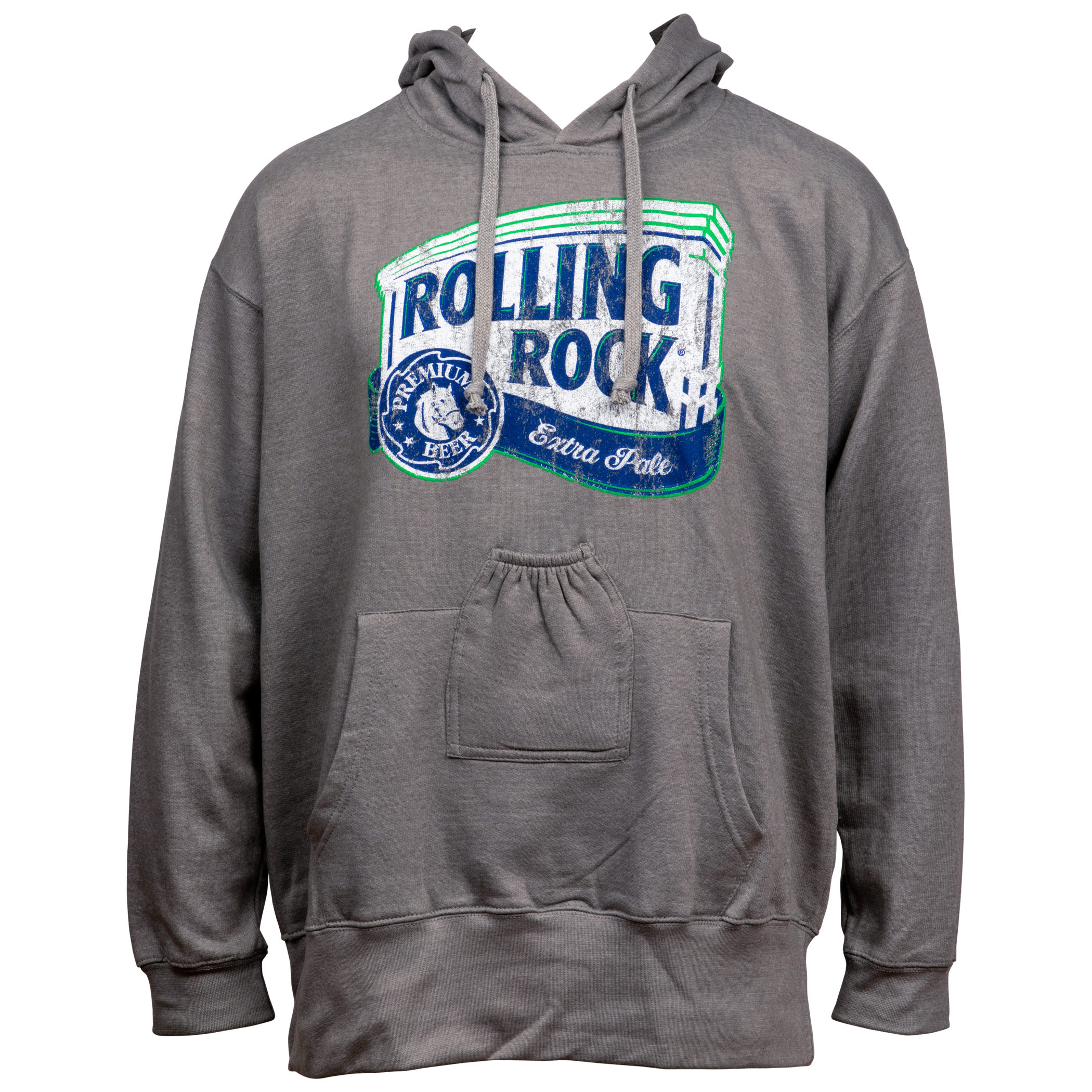 Rolling Rock Beer Logo Grey Beer Pouch Hoodie