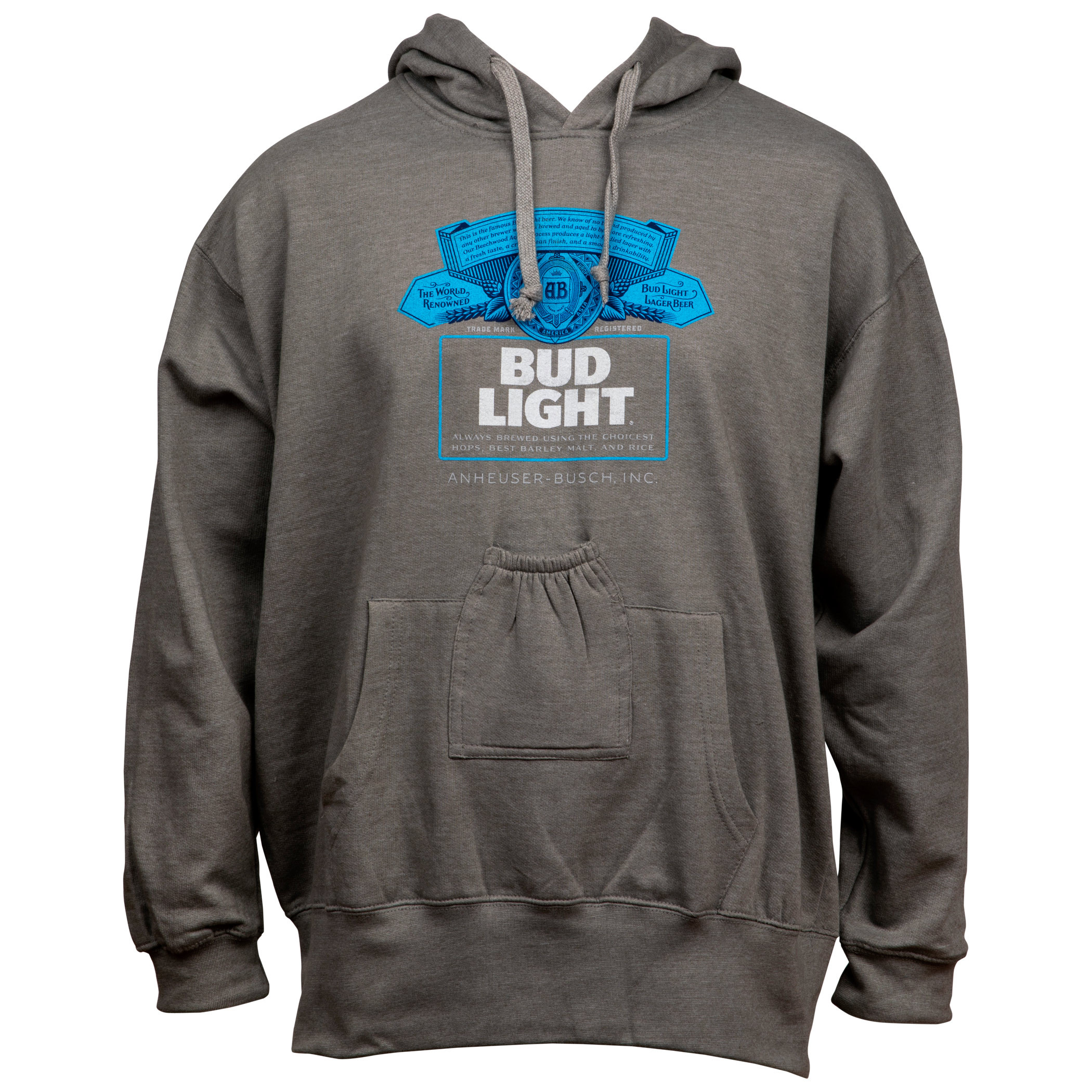 Bud Light Bottle Label Grey Beer Pouch Hoodie