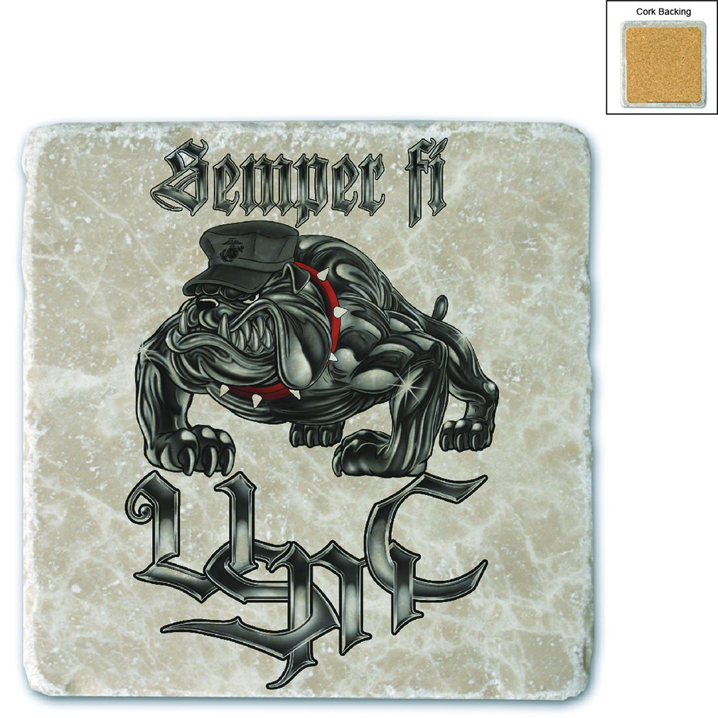 Sempri Fi Chrome Dog Marine Corps Stone Coaster