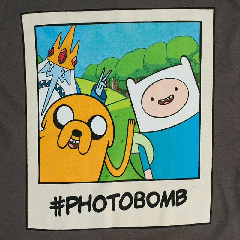 Adventure Time Men's Grey Photobomb Tee Shirt