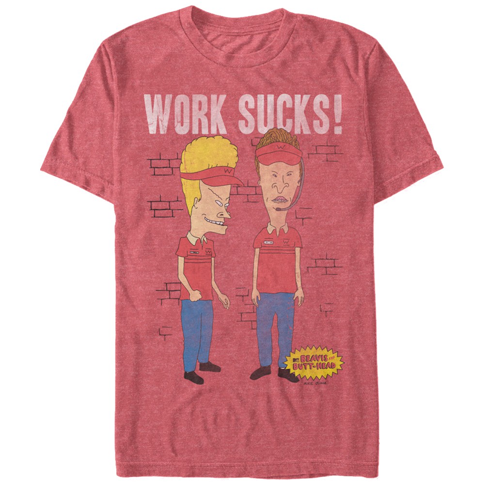 Beavis and Butthead Work Sucks Men's Red T-Shirt