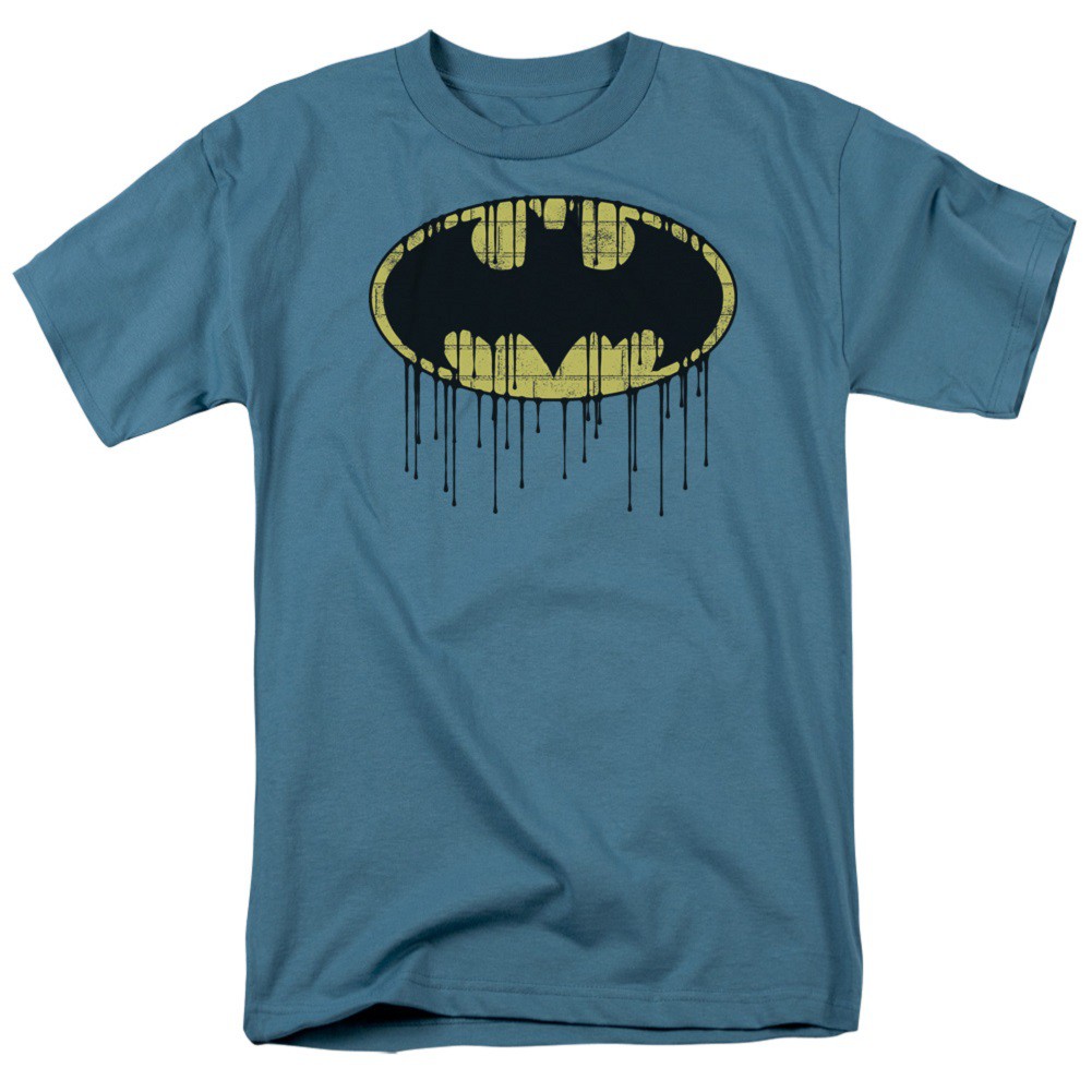 Batman Dripping Logo Men's Slate Blue T-Shirt