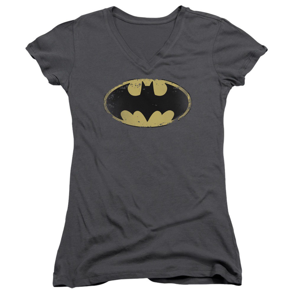 Batman Distressed Shield Logo Women's V-Neck T-Shirt