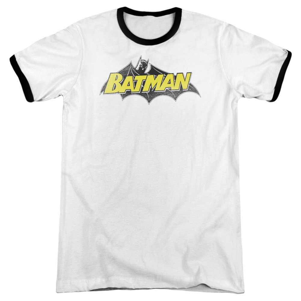 Batman Classic Comic Logo Men's Black And White Ringer T-Shirt