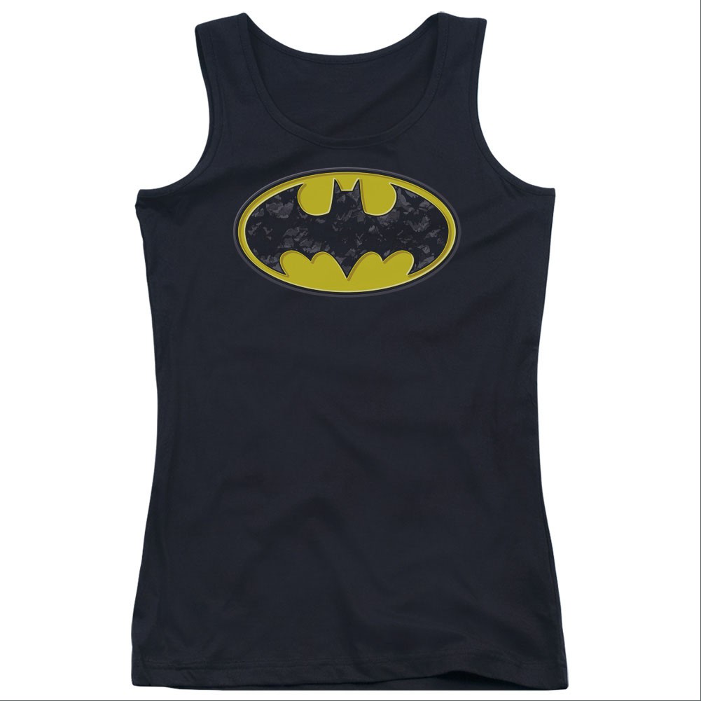 Batman Bats In Logo Black Juniors Tank Top
