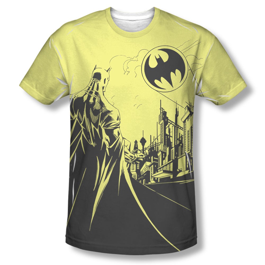 Batman Men's Yellow Bat Signal Sublimation Tee Shirt