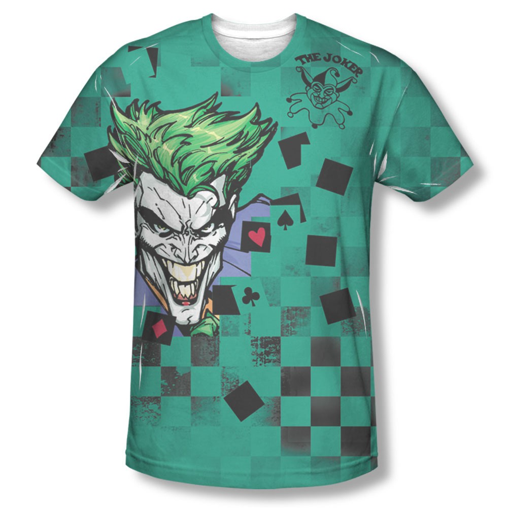 Batman Men's Green Sublimation Joker Boxed Clown Tee Shirt