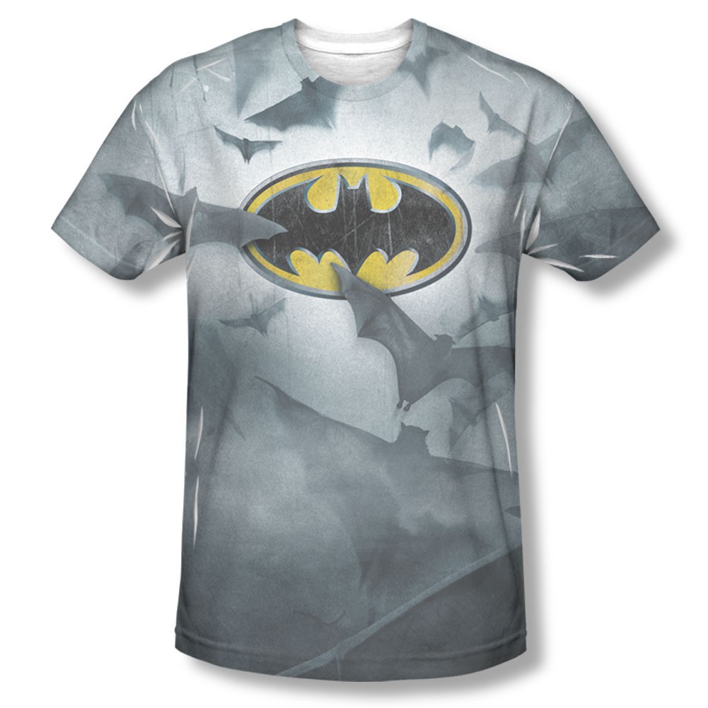 Batman Foggy Logos Sublimation Gray Tee Shirt