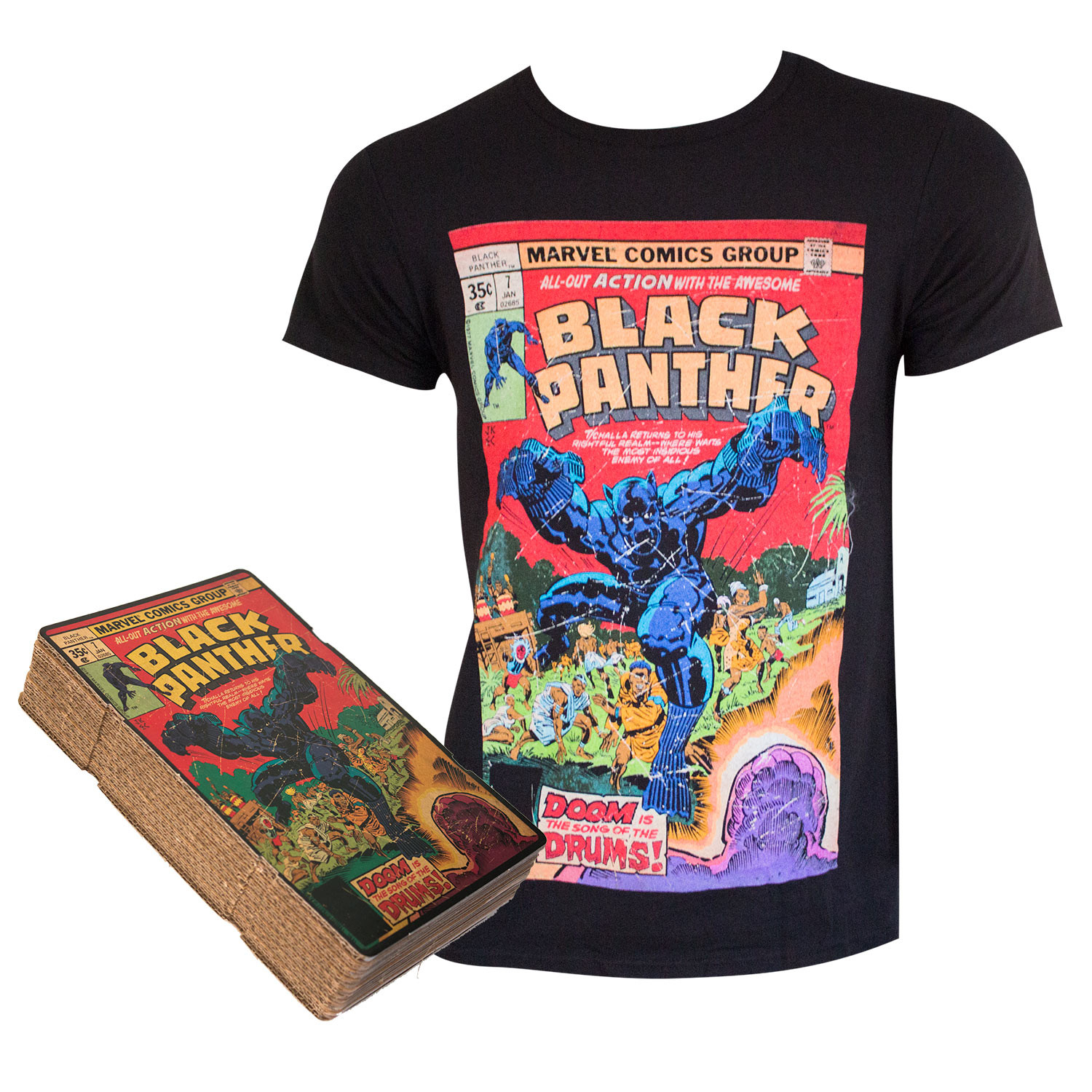 Black Panther Comic Cover Boxed Black Tee Shirt