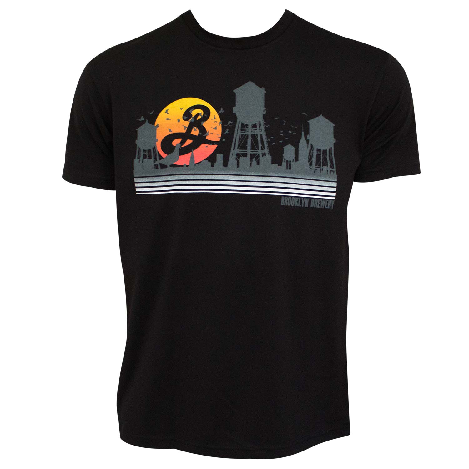 Brooklyn Brewery Beer Sunset Water Towers Men's Black T-Shirt
