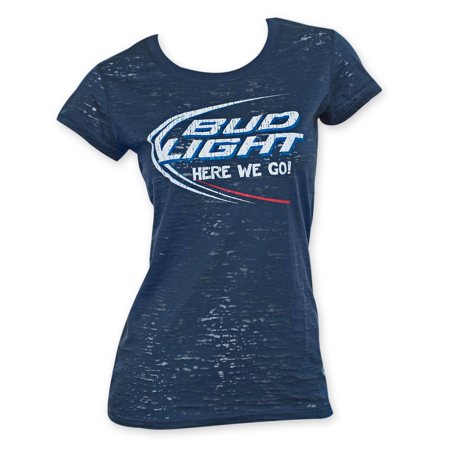 Bud Light Women's Navy Blue Burnout Tee Shirt