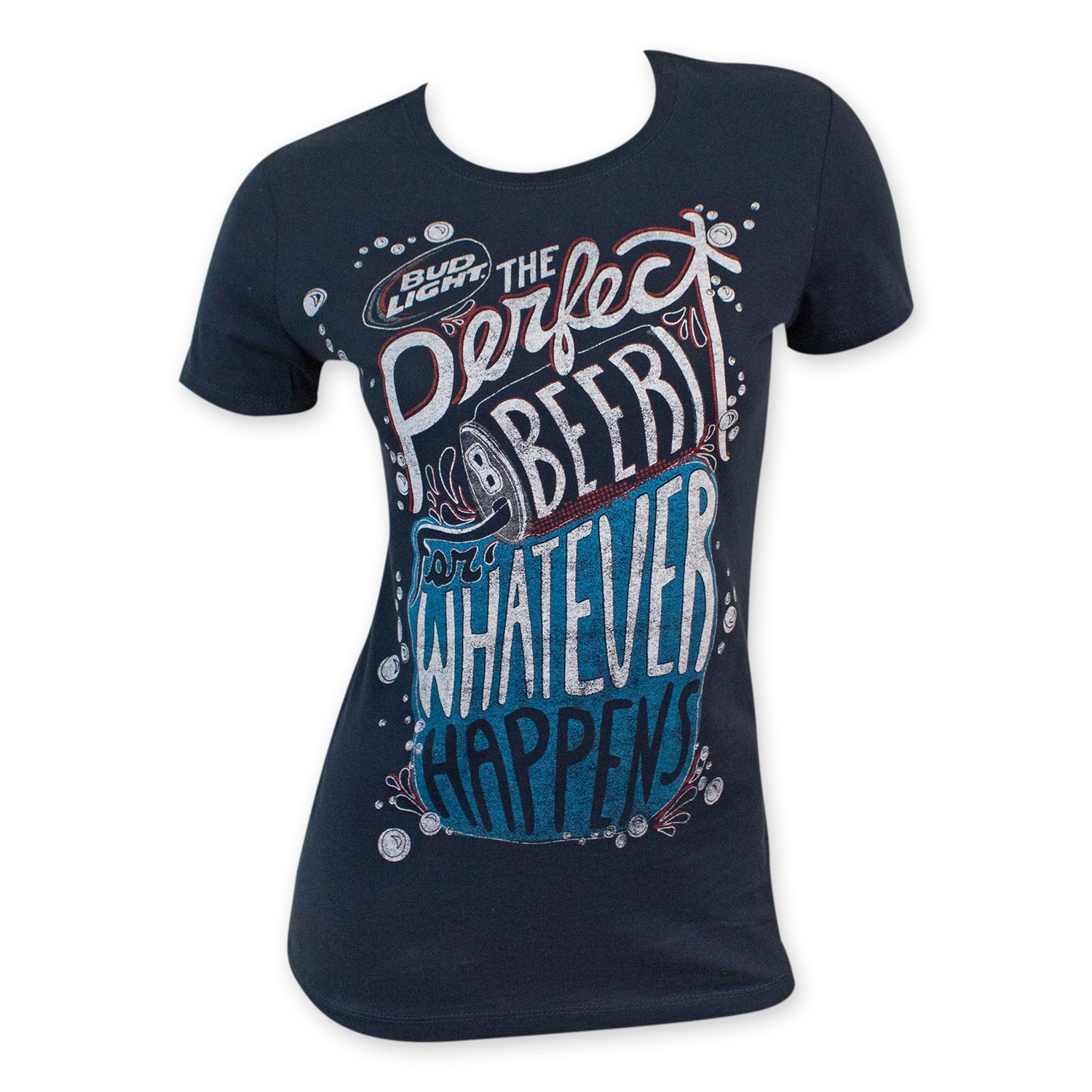 Bud Light Women's Navy Blue Whatever Happens T-Shirt