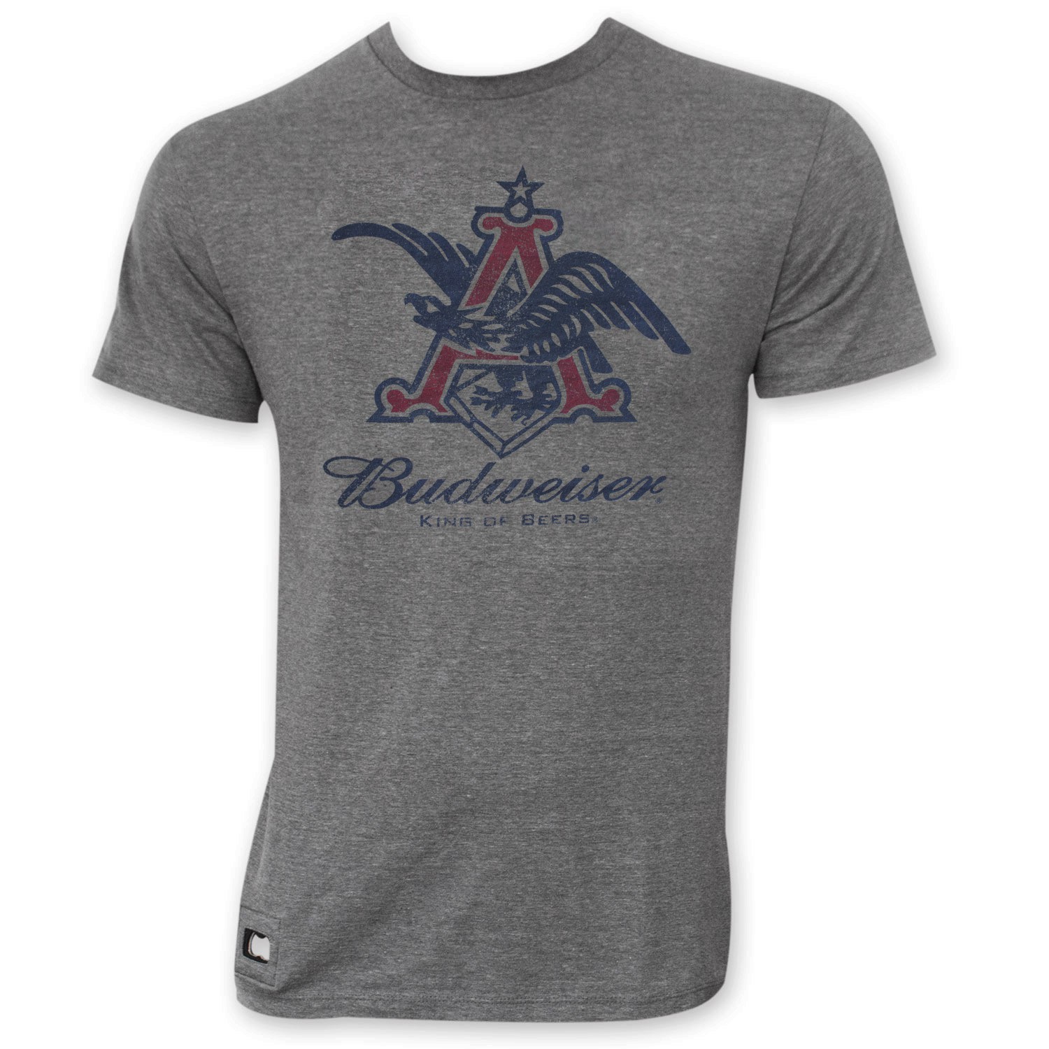 Budweiser Men's Gray Pop Top Bottle Opener Vintage Eagle Logo T-Shirt