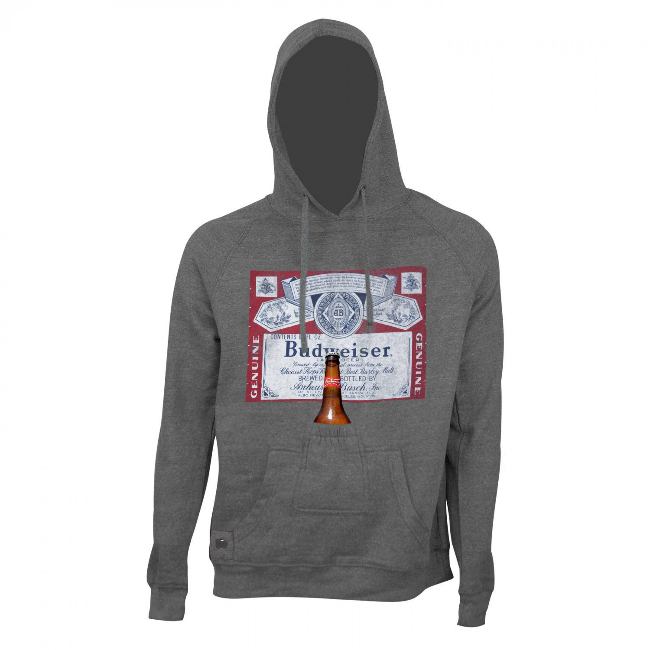 Budweiser Bottle Label Opener Beer Pouch Hoodie