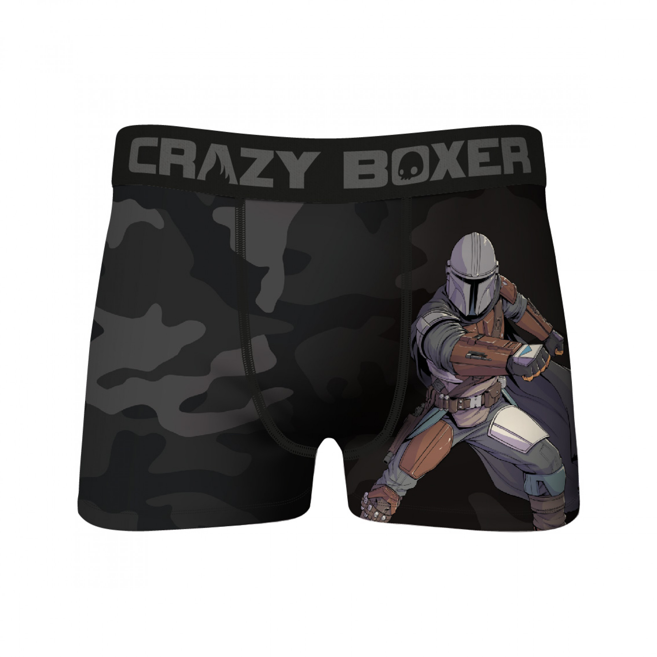 Star Wars The Mandalorian Character Print on Black Camo Crazy Boxer Briefs