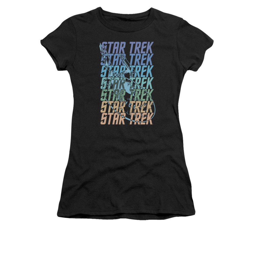 Star Trek Multi Logo Enterprise Black Juniors T-Shirt