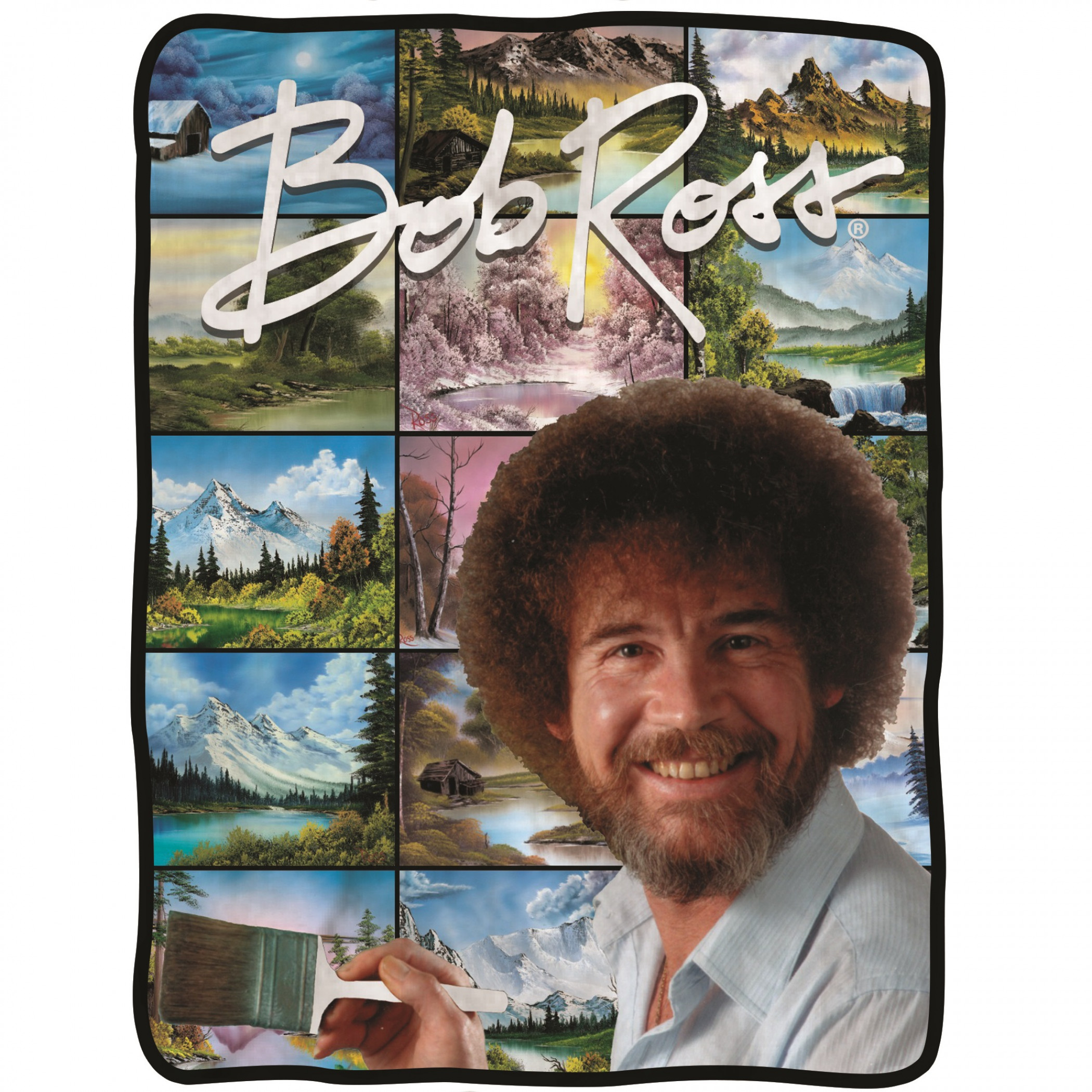 Bob Ross and Paintings Throw Blanket