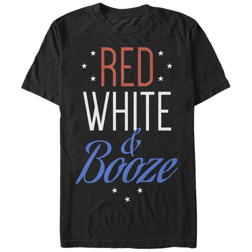 Patriotic USA American Red White & Booze Black T-Shirt