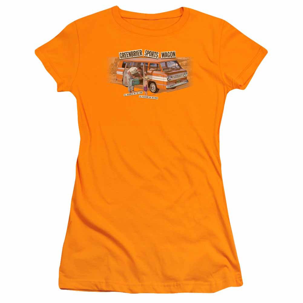 Chevy Greenbrier Corvair Sport Wagon Orange Juniors T-Shirt