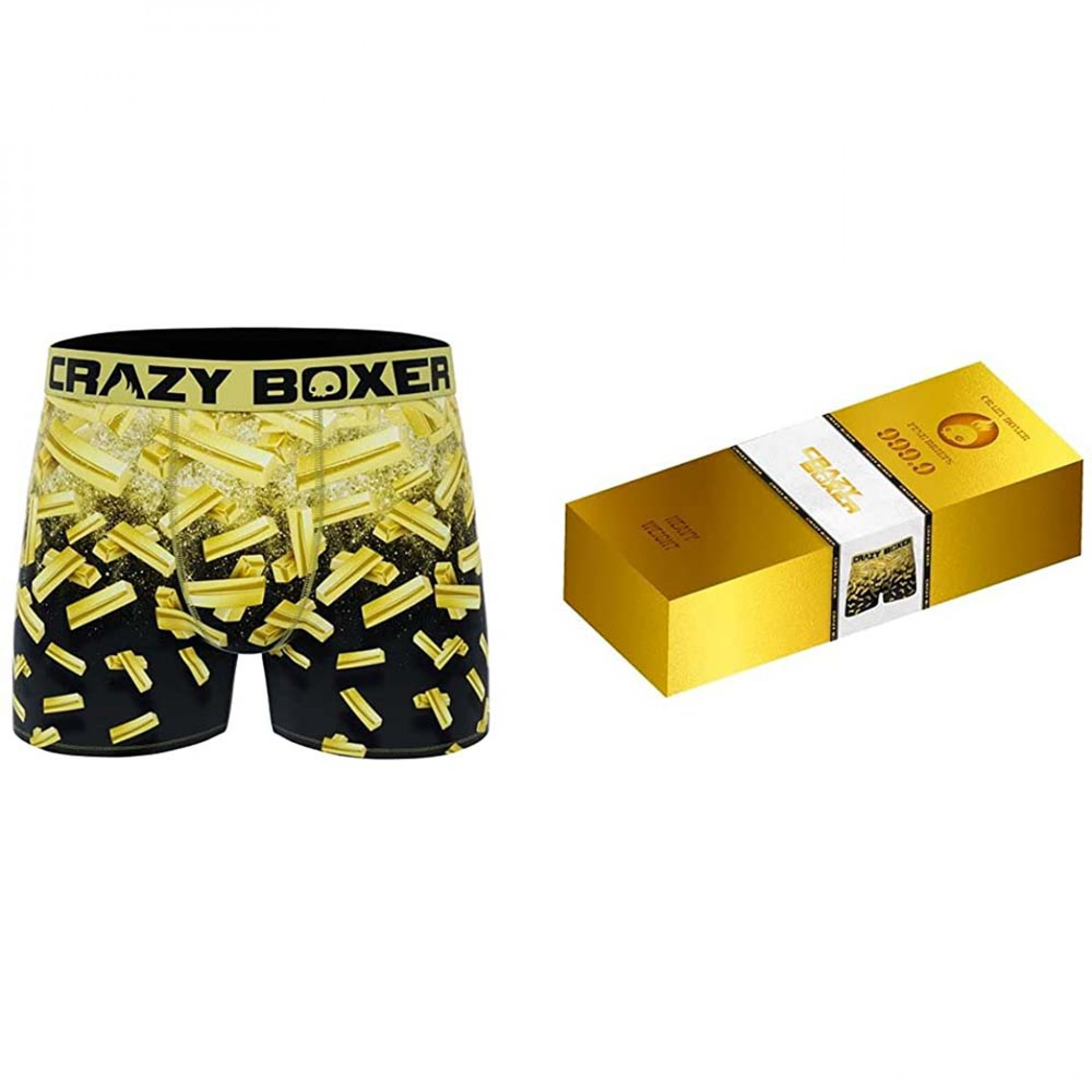 Crazy Boxers Gold Bars All Over Boxer Briefs in Gold Bar Box