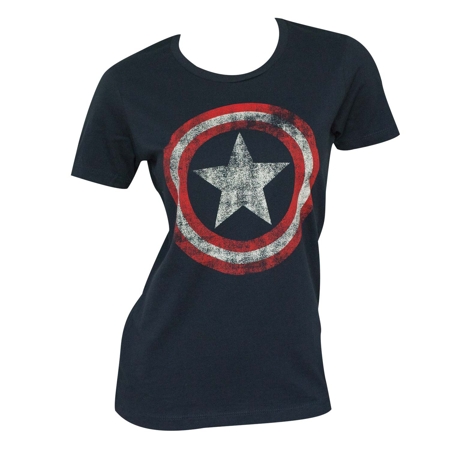 Captain America Distressed Shield Navy Juniors Graphic T-Shirt