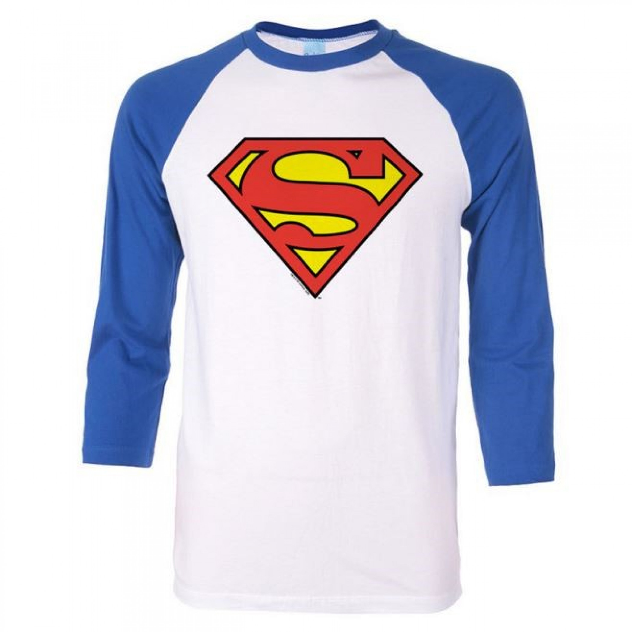 Superman Symbol Blue Sleeved Baseball T-Shirt