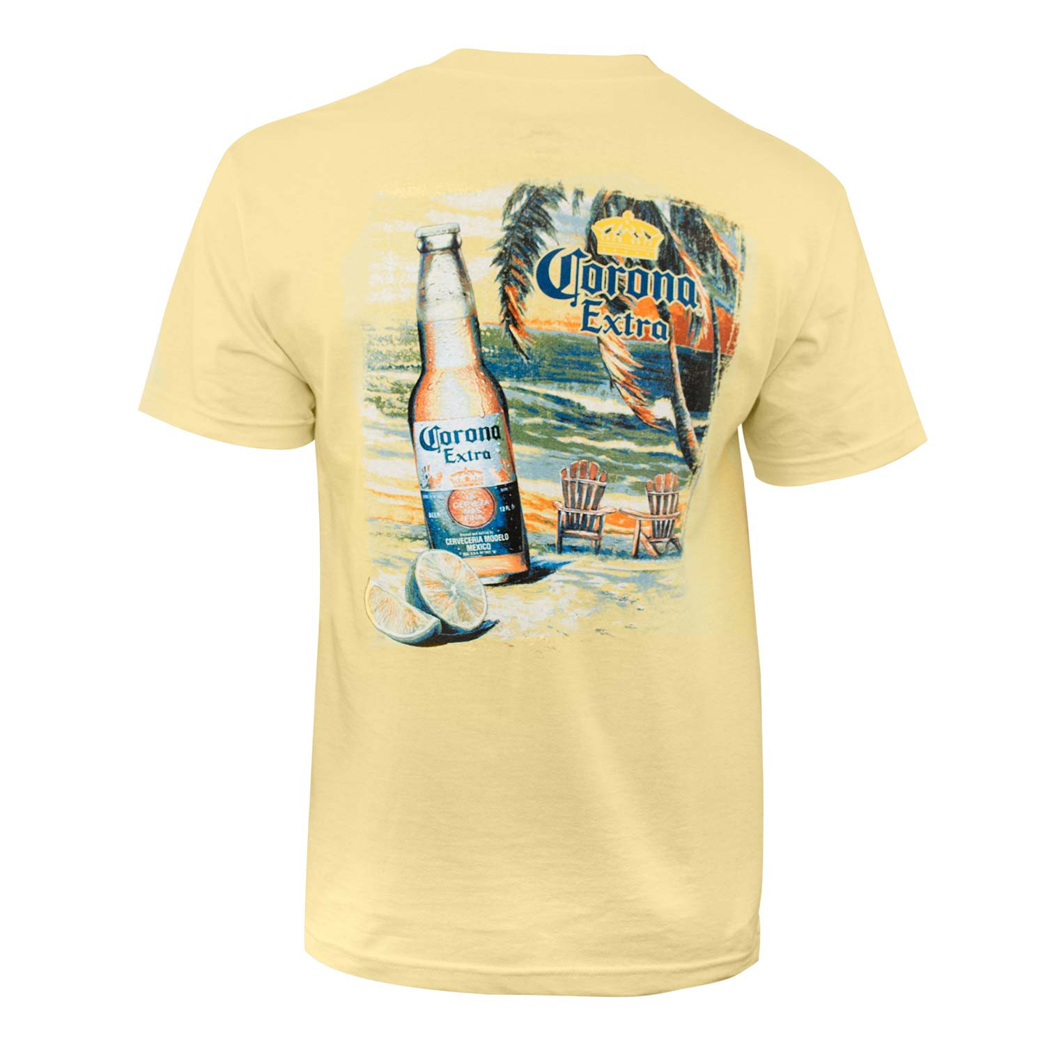 Corona Extra Beach Scene Yellow Tee Shirt