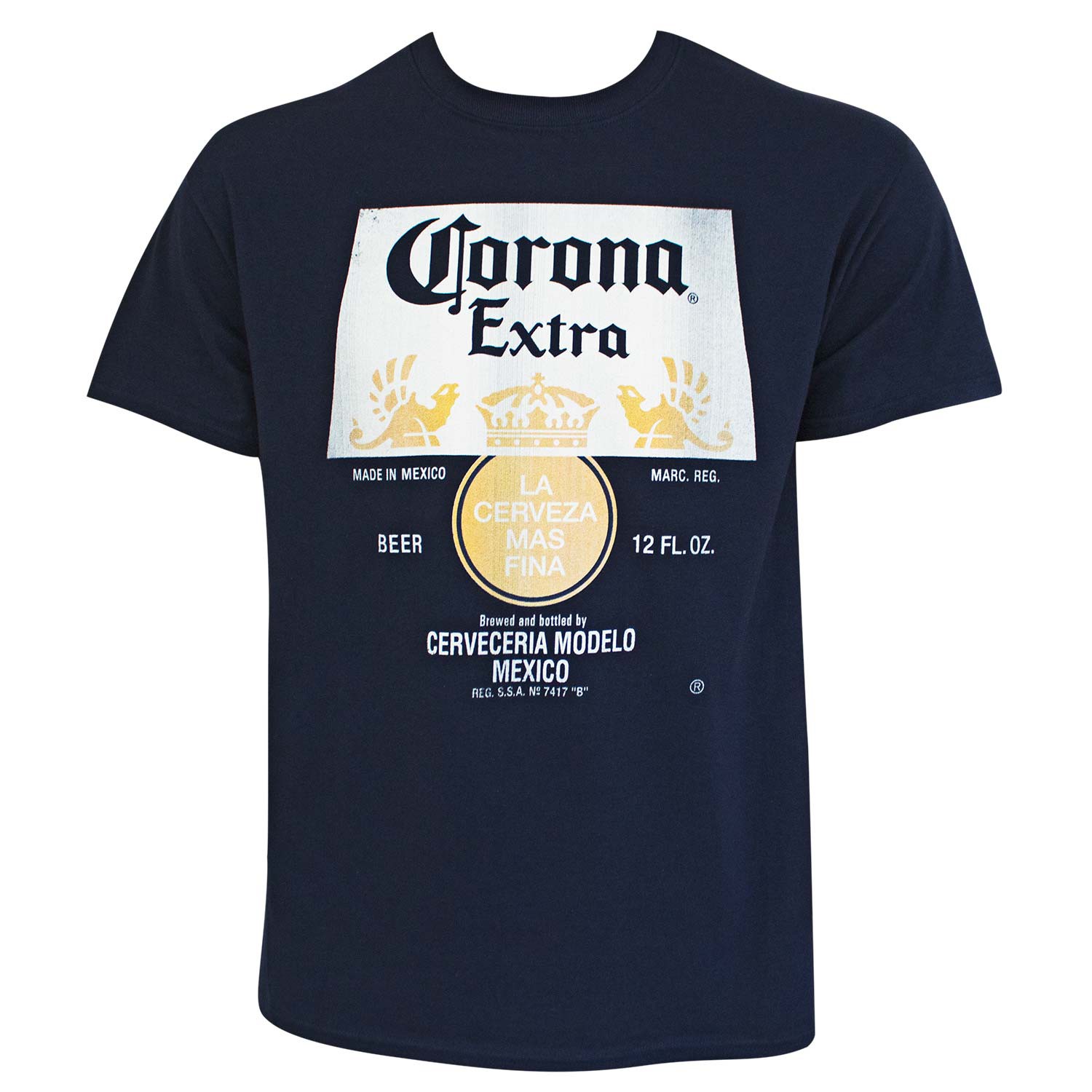 Corona Extra Distressed Bottle Label Logo Navy Blue Tee Shirt