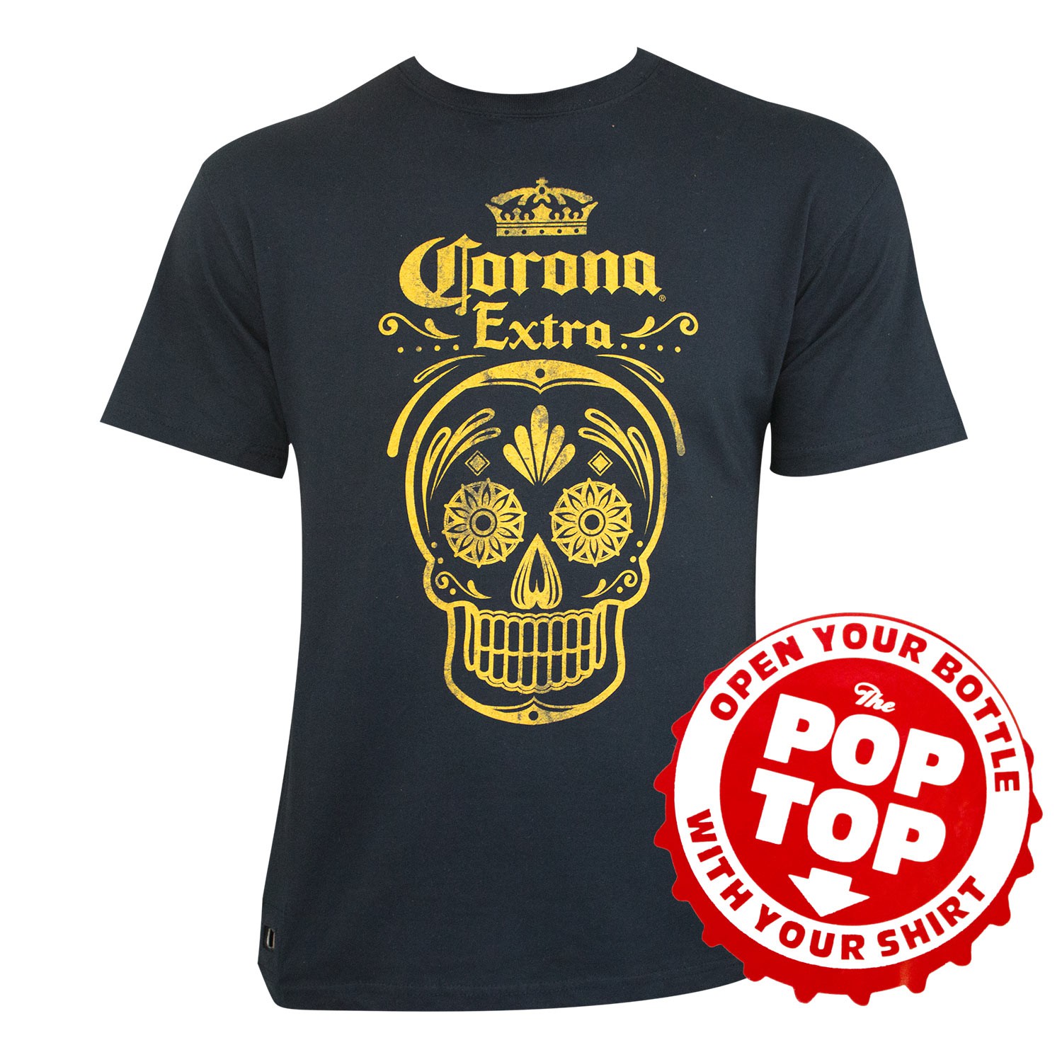 Corona Extra Men's Navy Blue Pop Top Bottle Opener T-Shirt