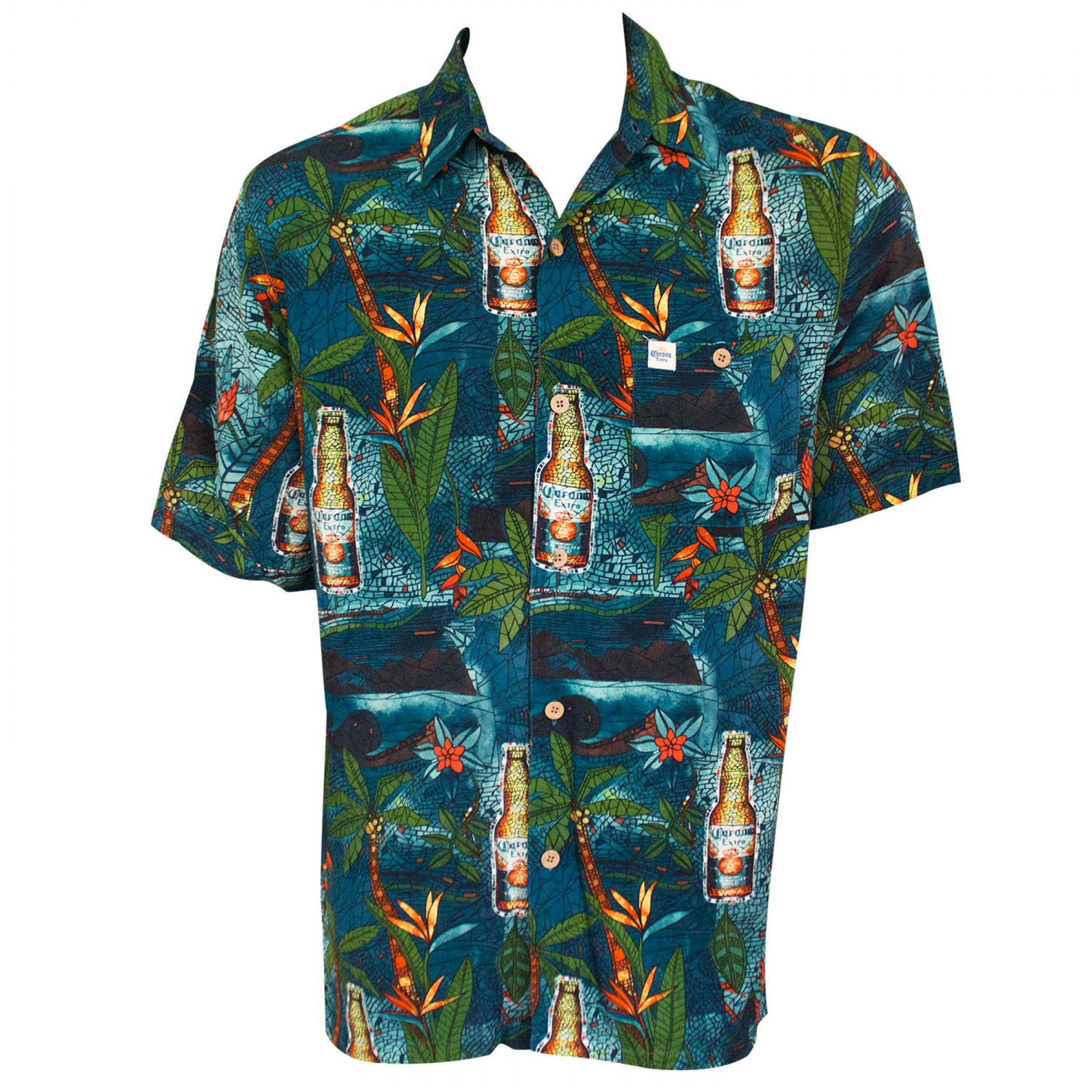 Corona Extra Midnight Stained Glass Aloha Men's Button Down Shirt