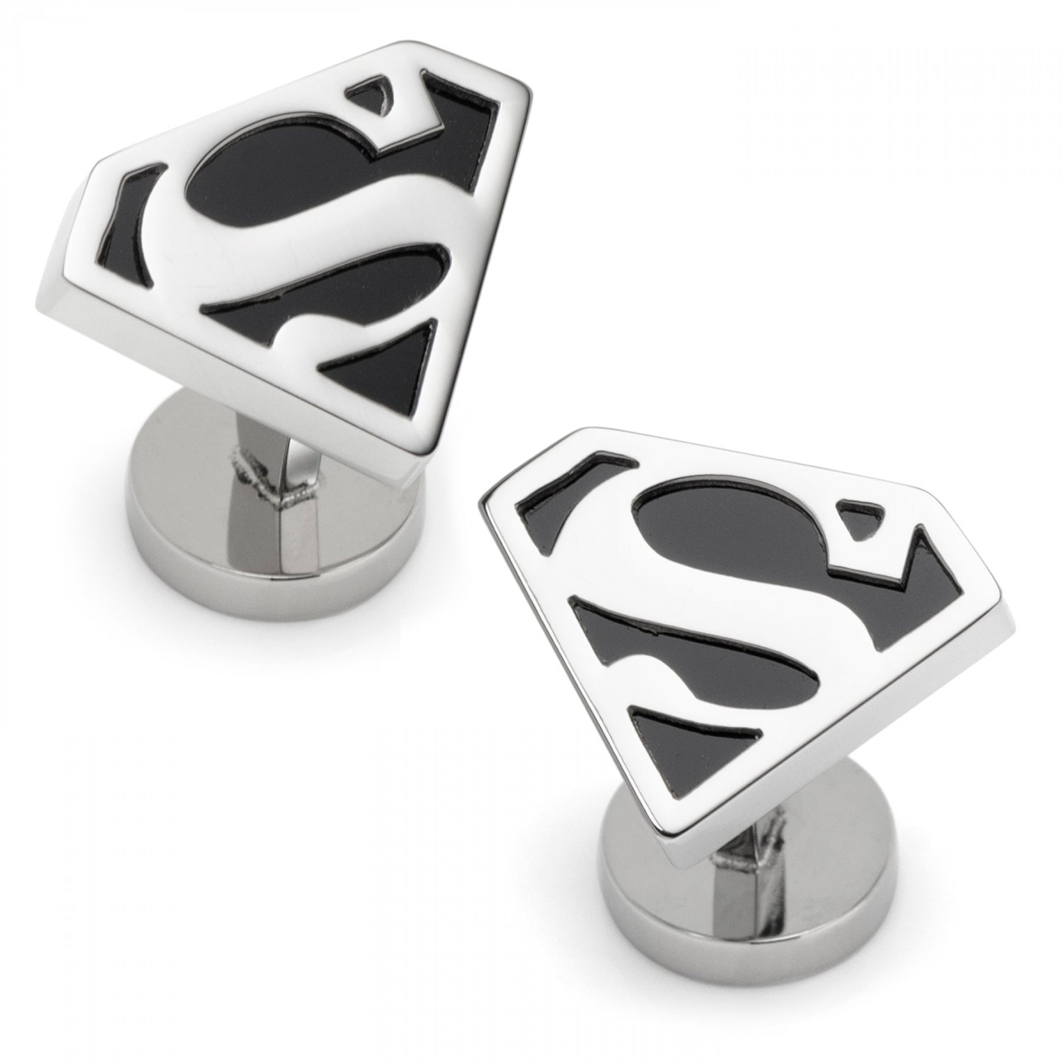 Superman Logo Black Onyx Stainless Steel Cufflinks
