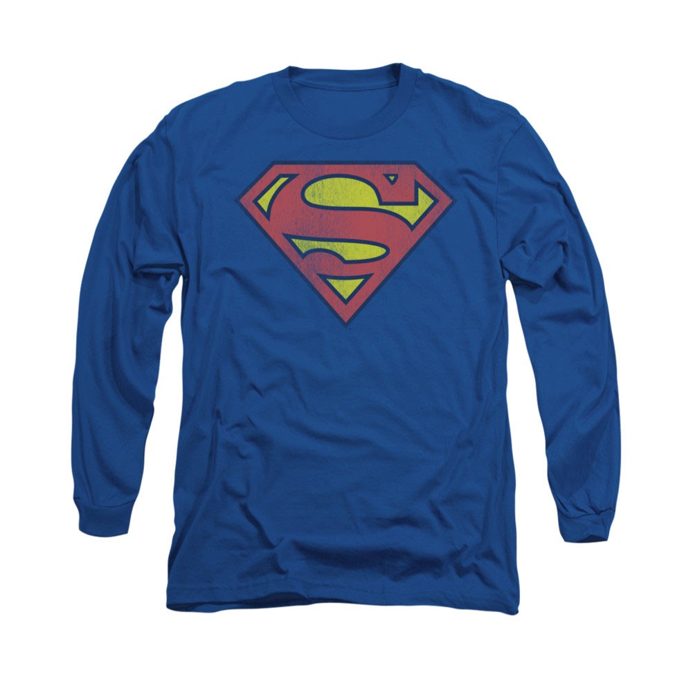 Superman Distressed Shield Logo Long Sleeve T-Shirt