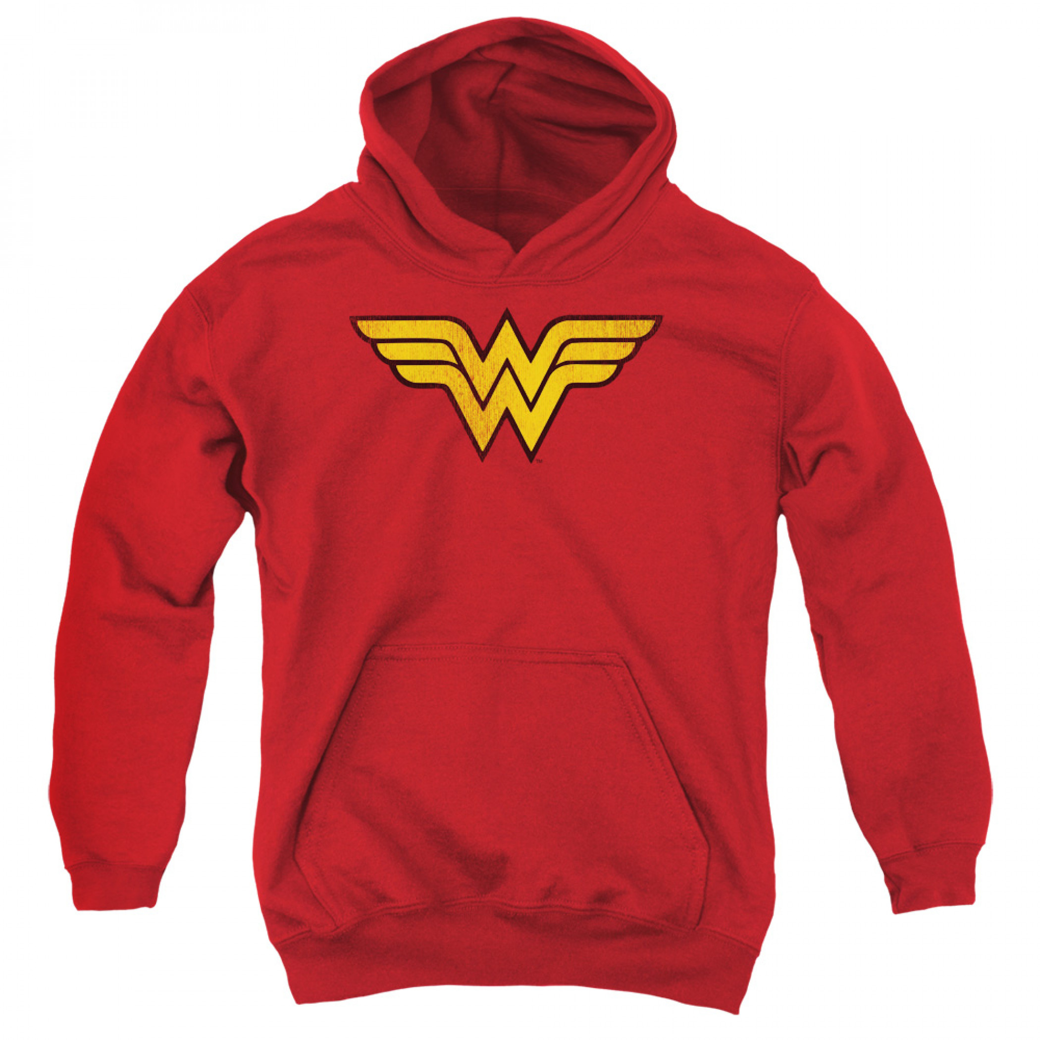 Wonder Woman Distressed Logo Youth Pull Over Hoodie