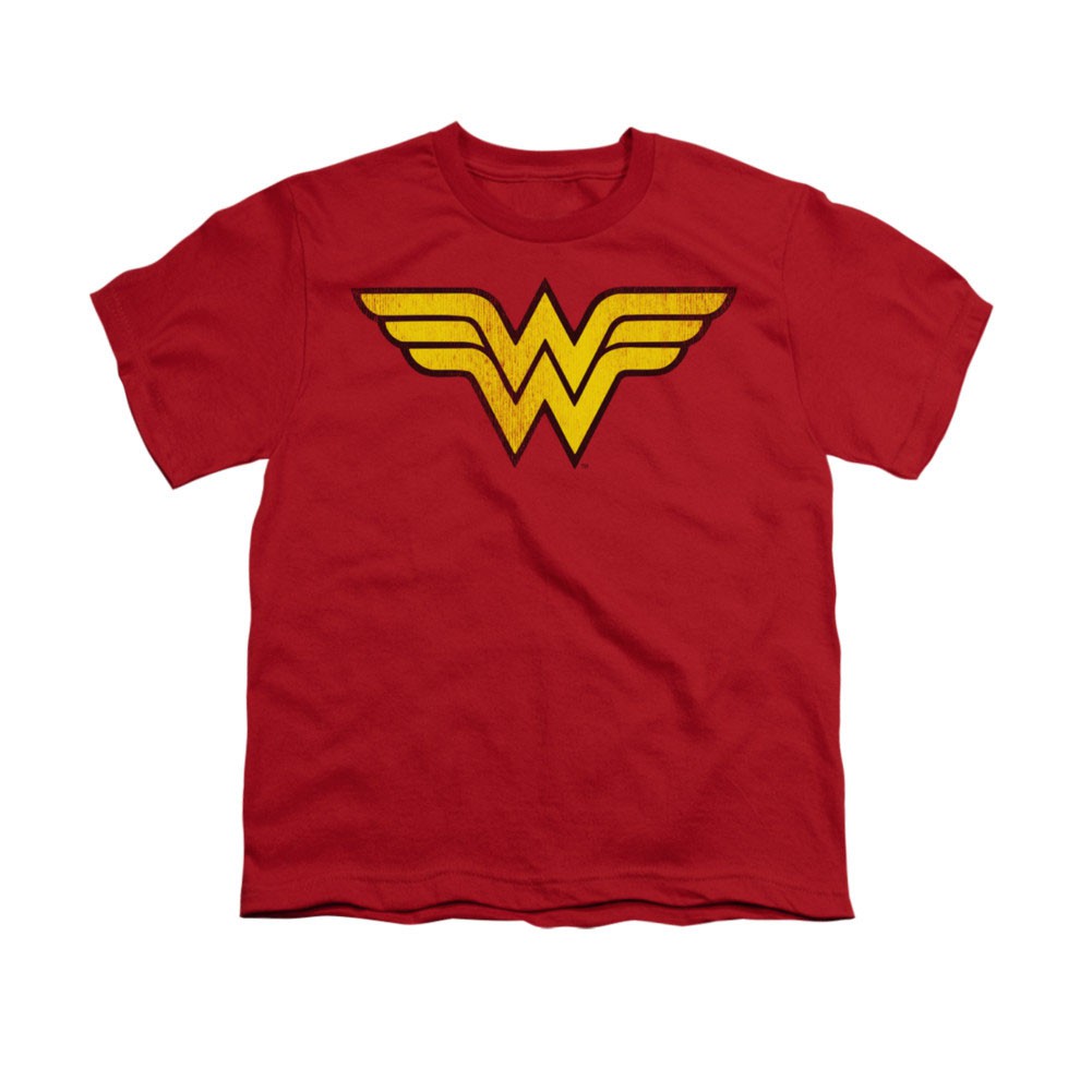 Wonder Woman Distressed Logo Red Youth Unisex T-Shirt