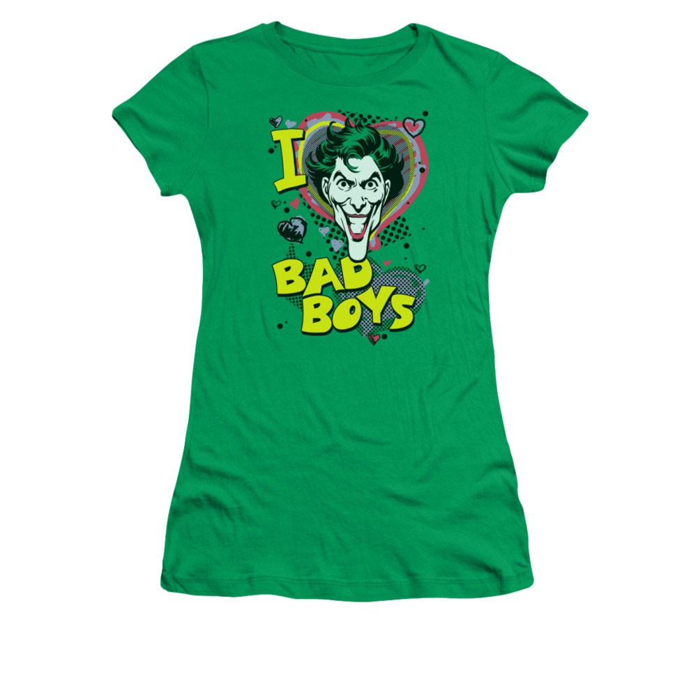 Batman Green Juniors I Heart Bad Boys Joker Tee Shirt