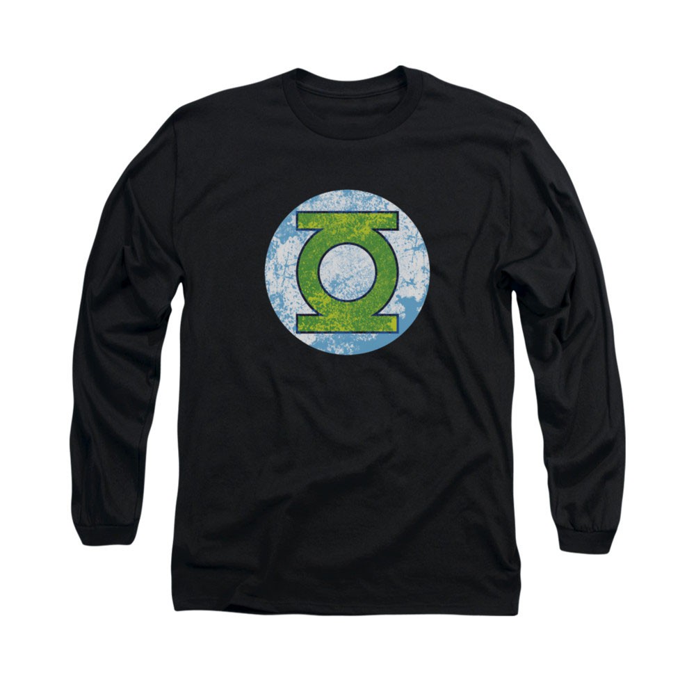Green Lantern Neon Distress Logo Black Long Sleeve T-Shirt